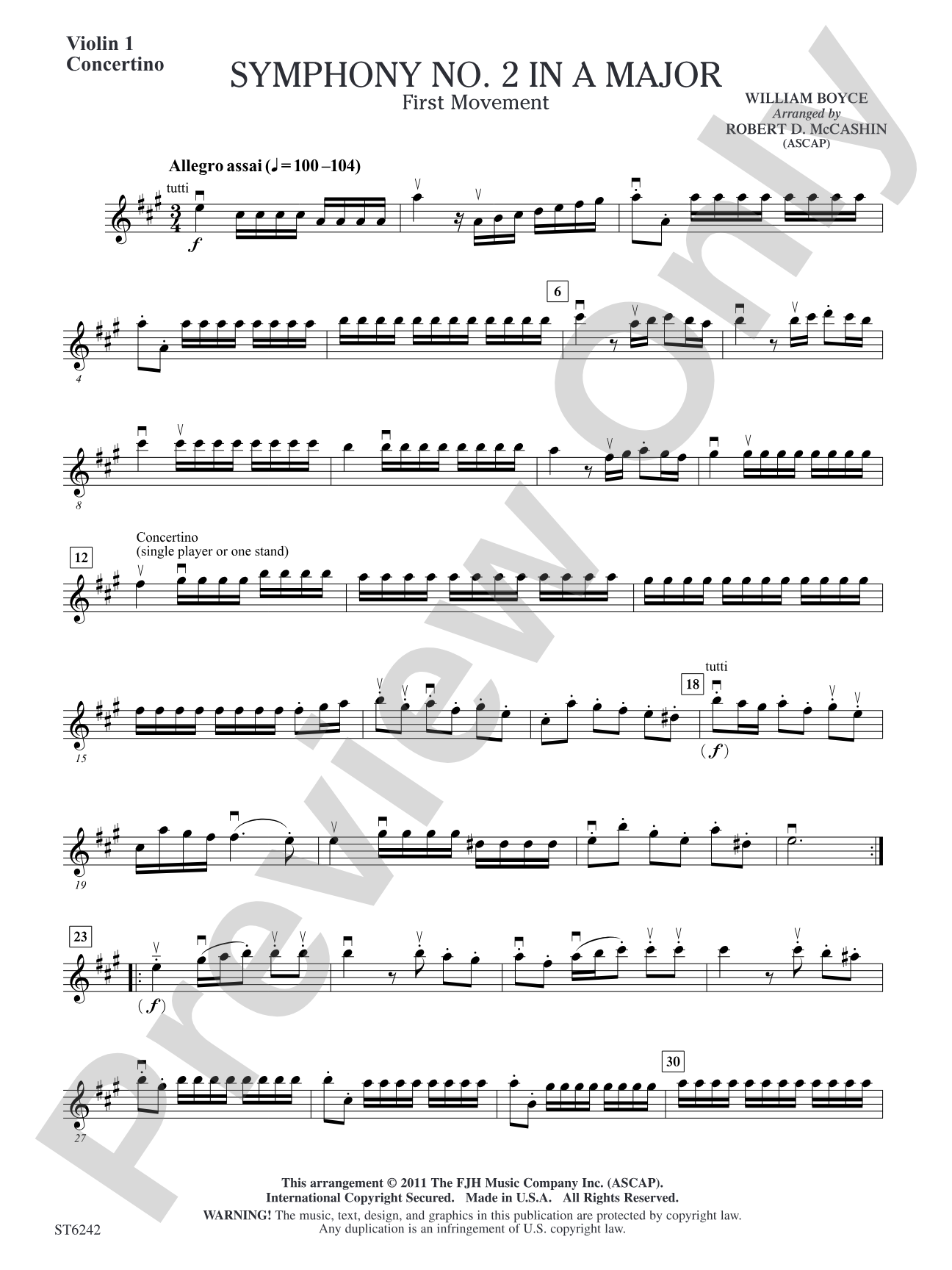 Symphony No 2 in A Major: Violin 1 Concertino
