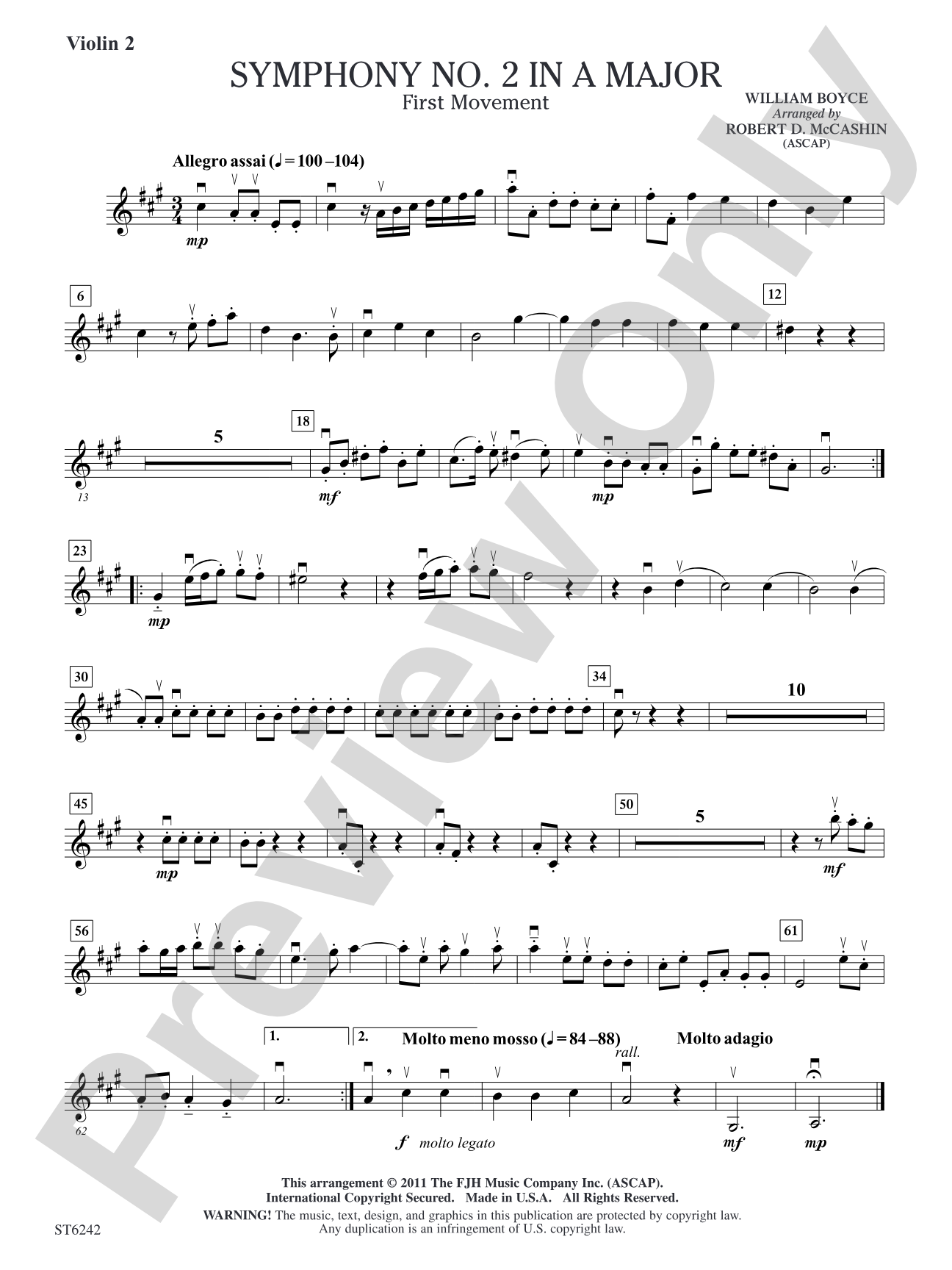 Symphony No 2 in A Major: Violin 2