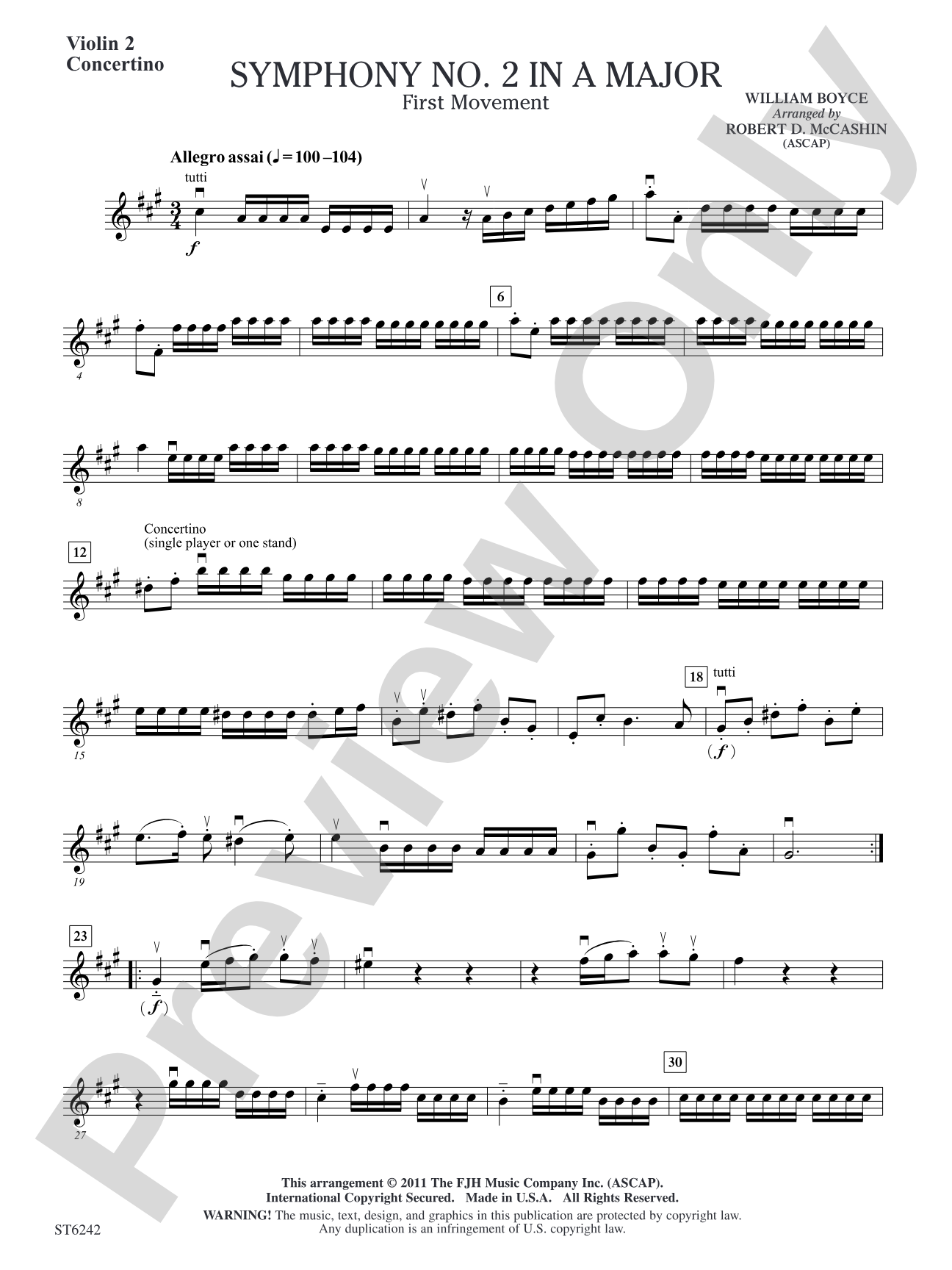 Symphony No 2 in A Major: Violin 2 Concertino