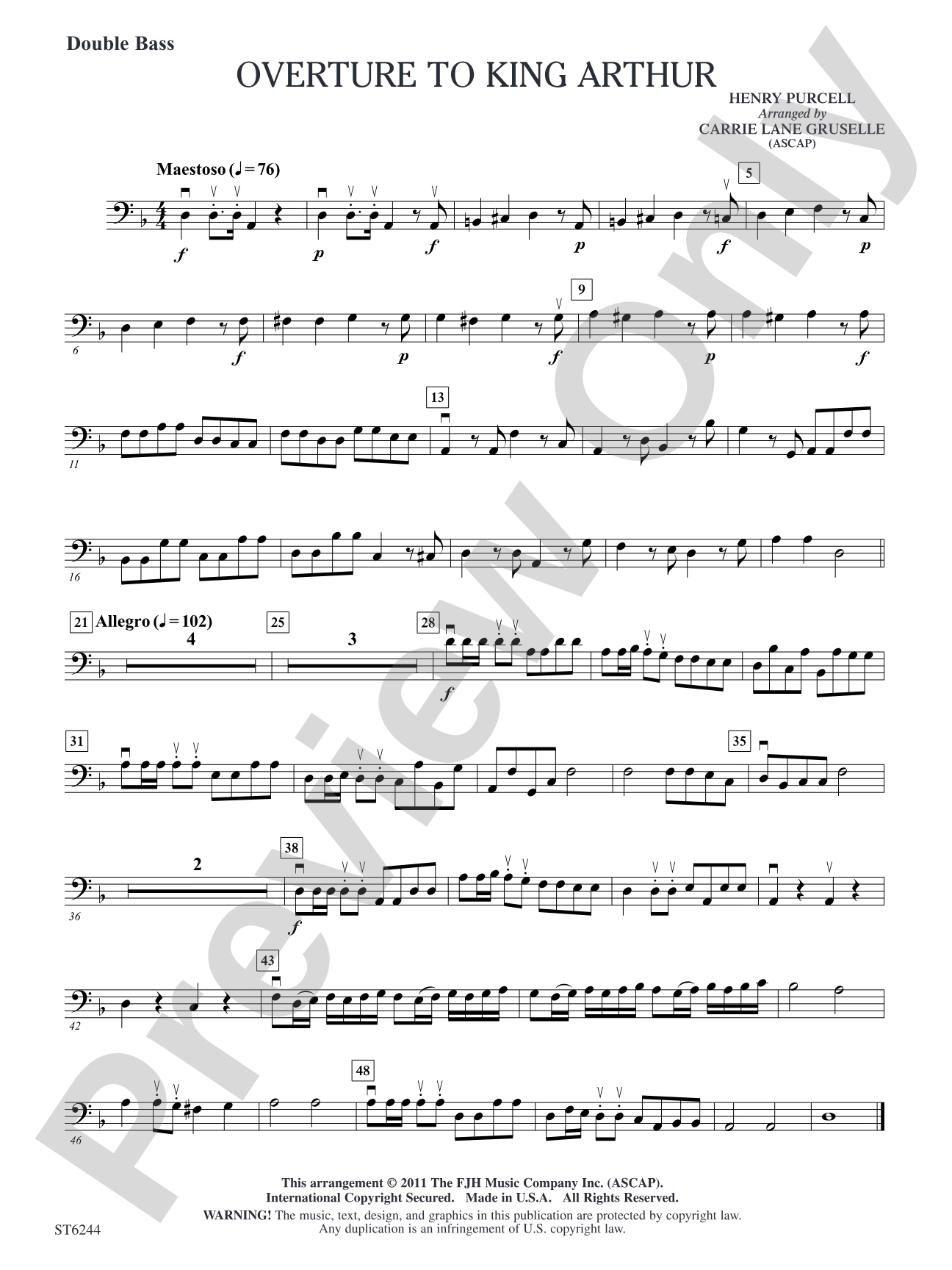 Overture to King Arthur: Double Bass