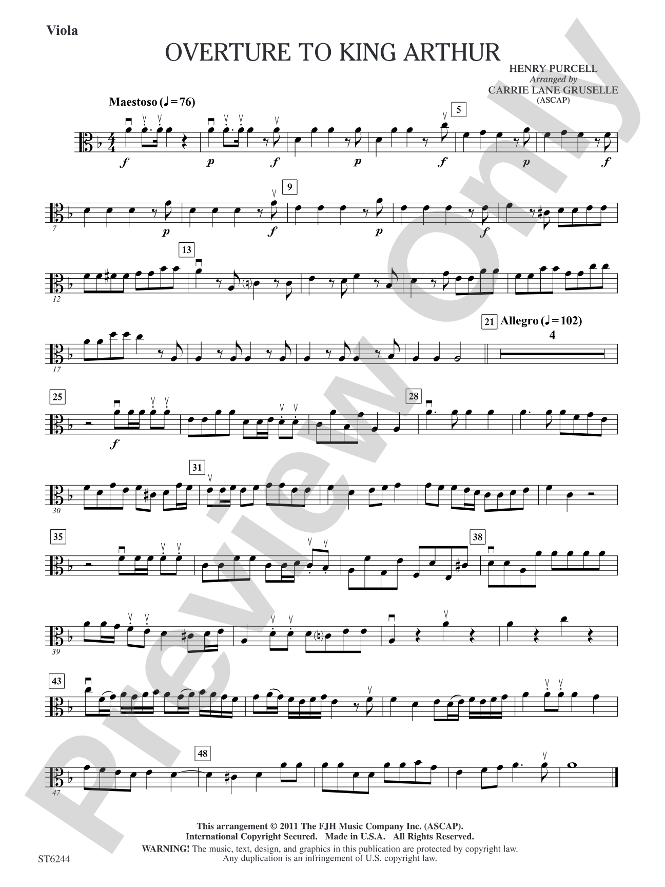Overture to King Arthur: Viola
