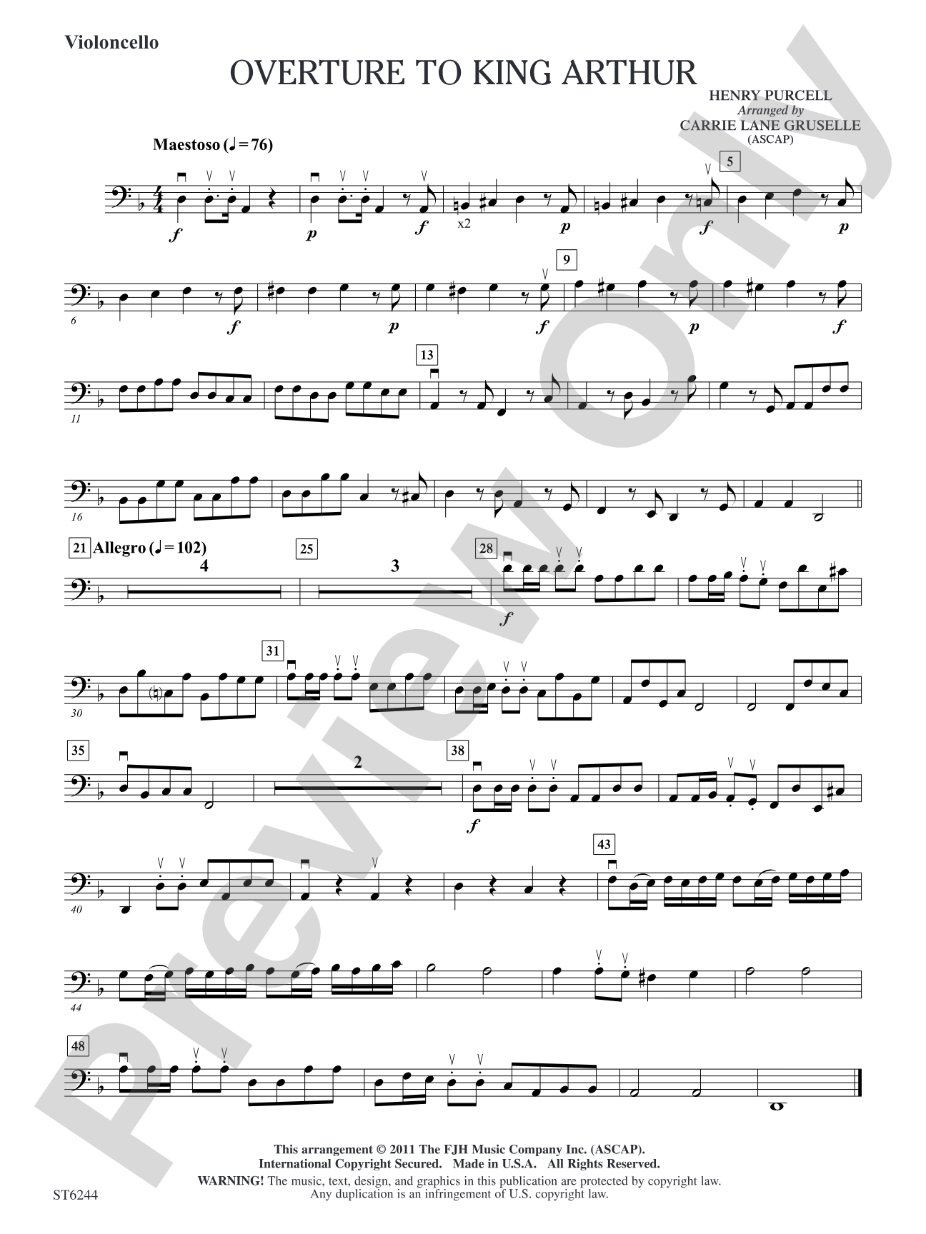 Overture to King Arthur: Violoncello