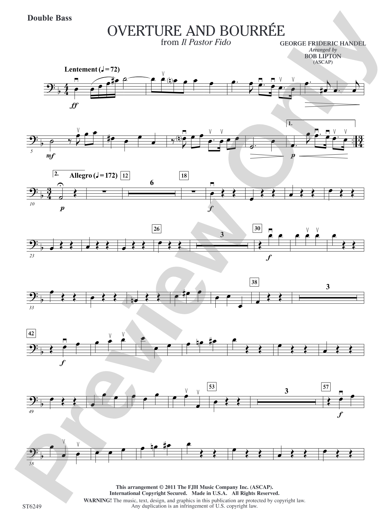 Overture and Bourree (from Il Pastor Fido): Double Bass