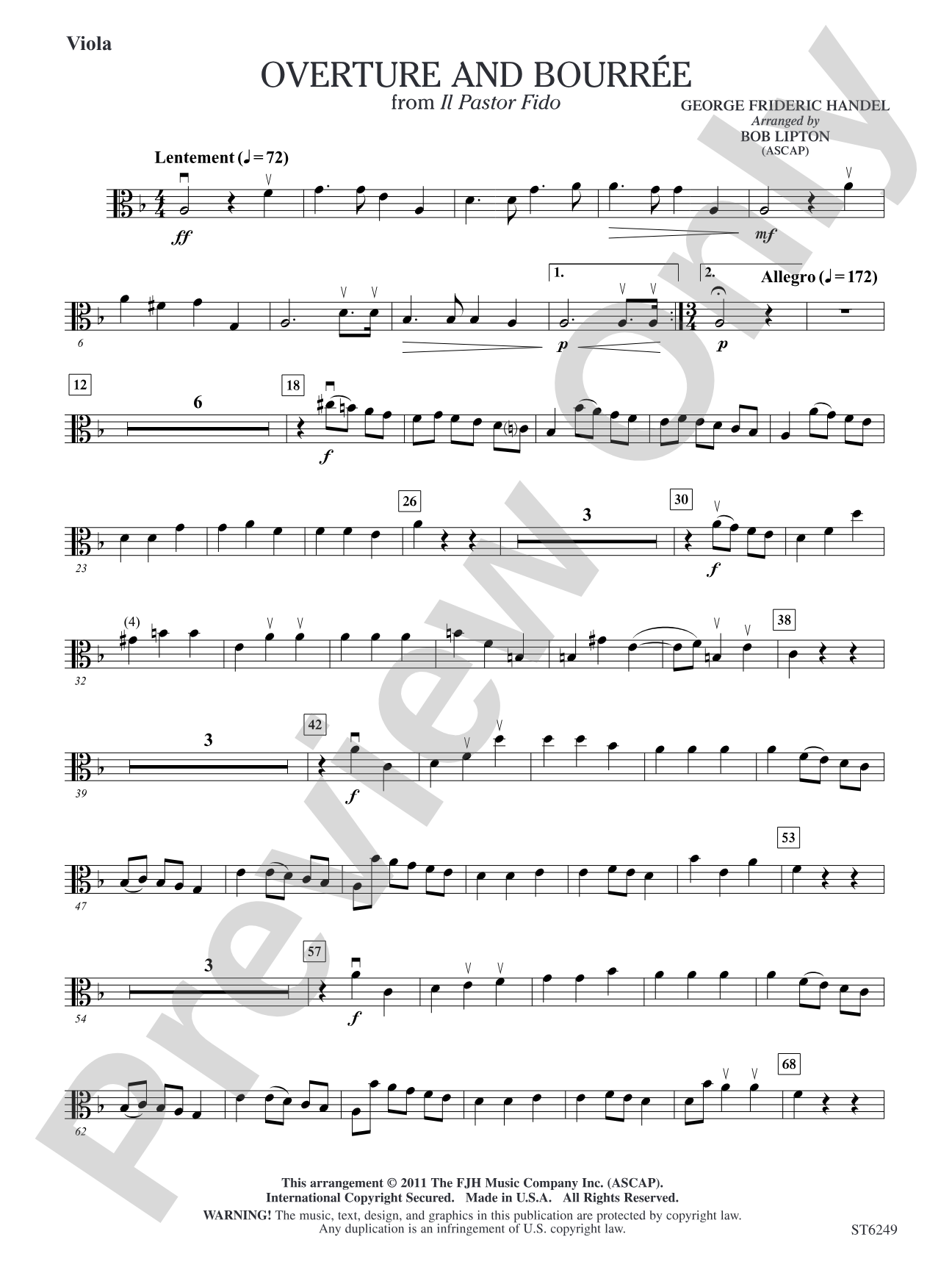 Overture and Bourree (from Il Pastor Fido): Viola