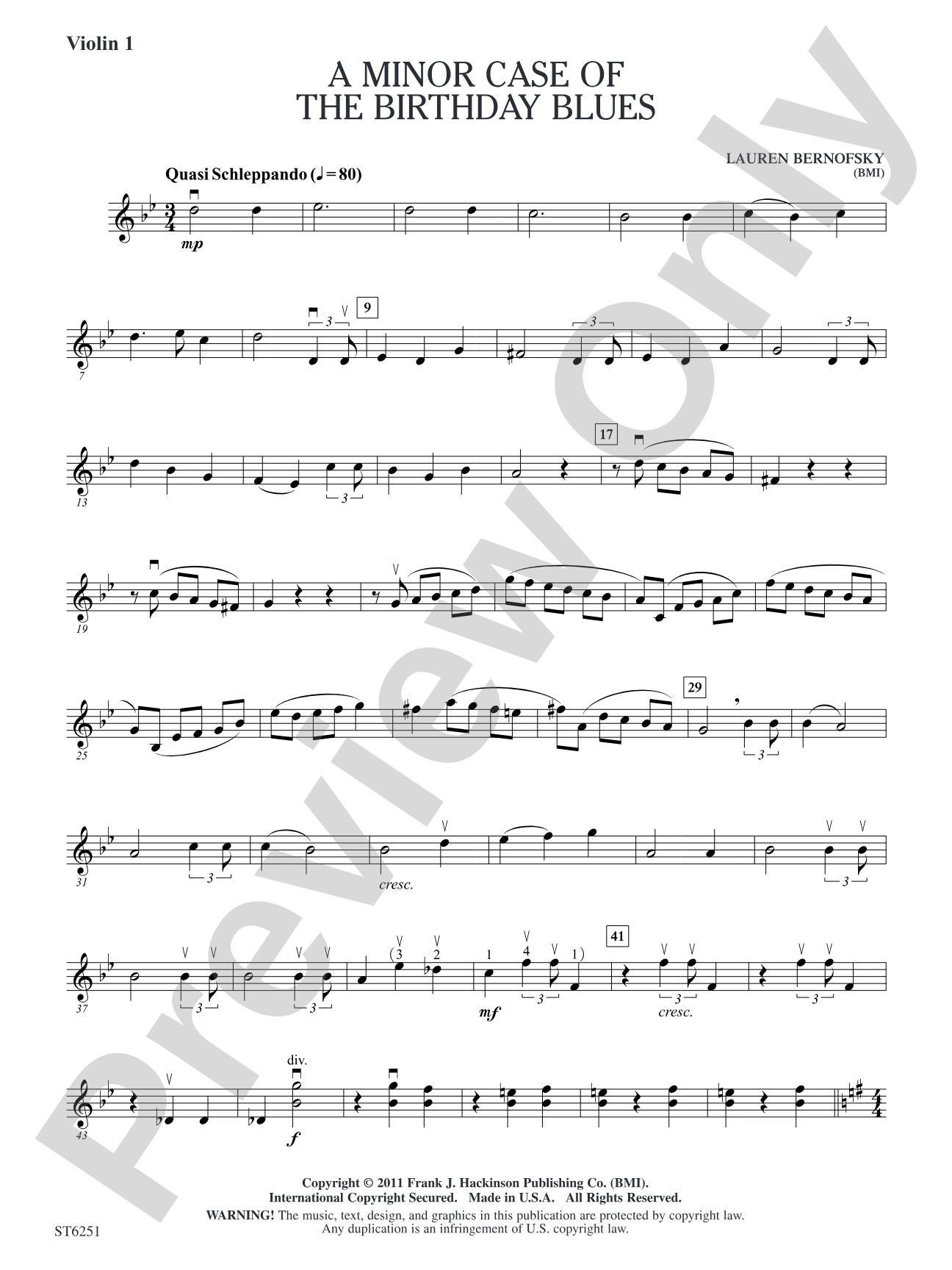 A Minor Case of the Birthday Blues: Violin 1