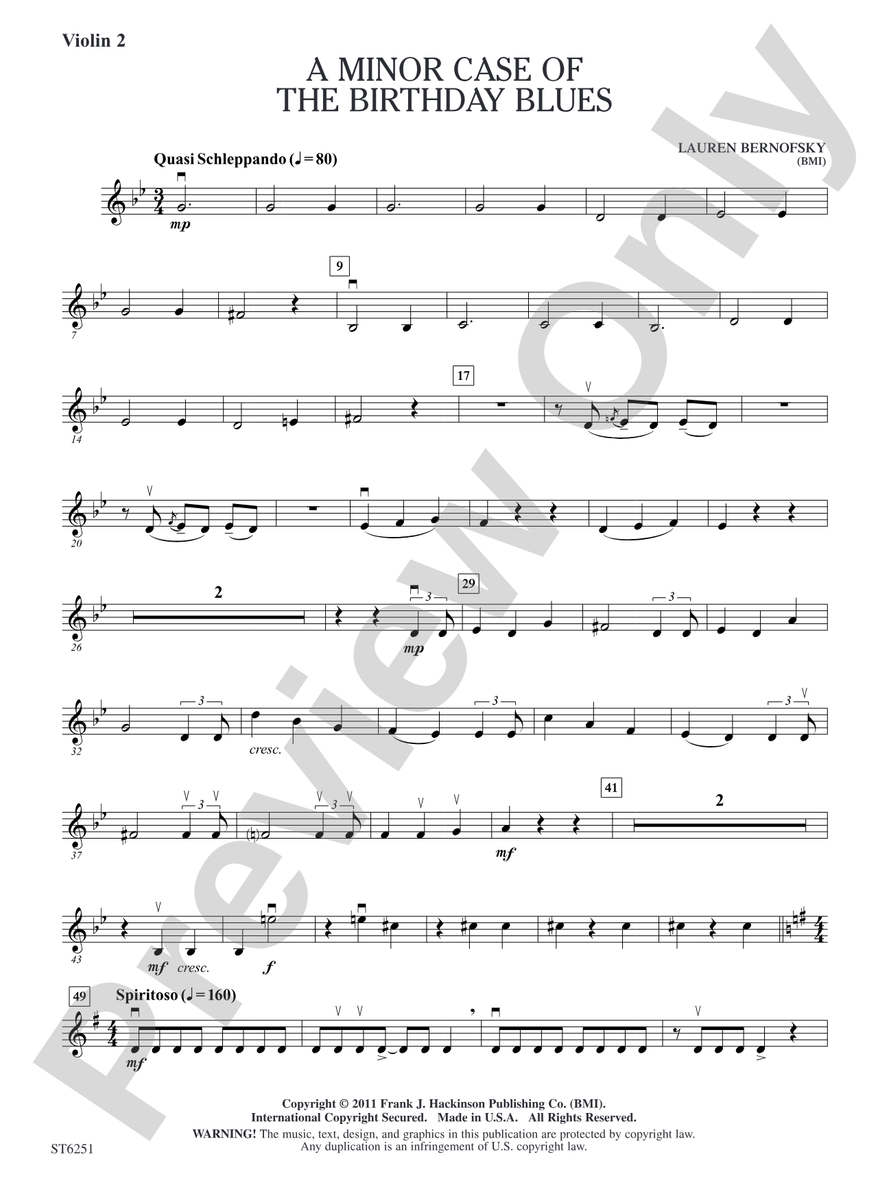 A Minor Case of the Birthday Blues: Violin 2