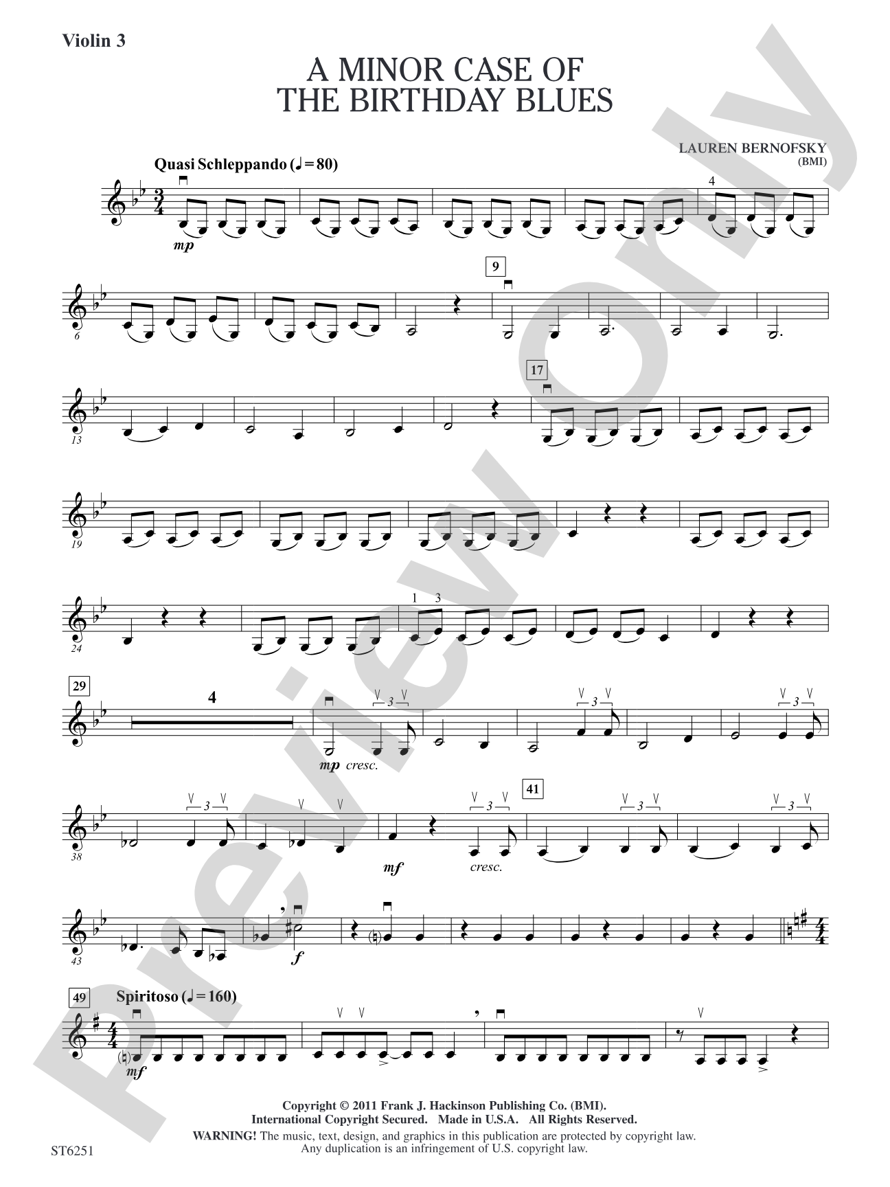 A Minor Case of the Birthday Blues: Violin 3 (Viola T.C.)