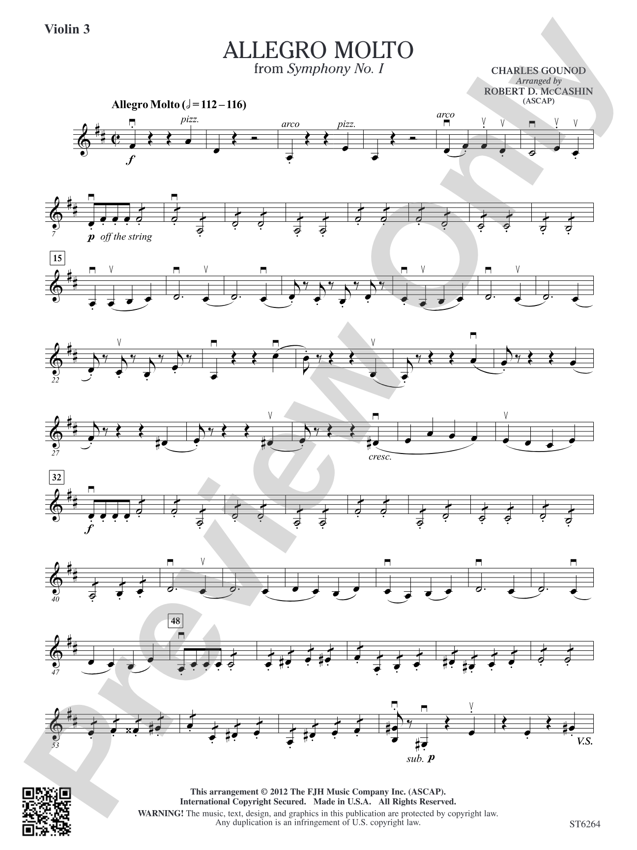 Allegro Molto from Symphony No.1: Violin 3 (Viola T.C.)