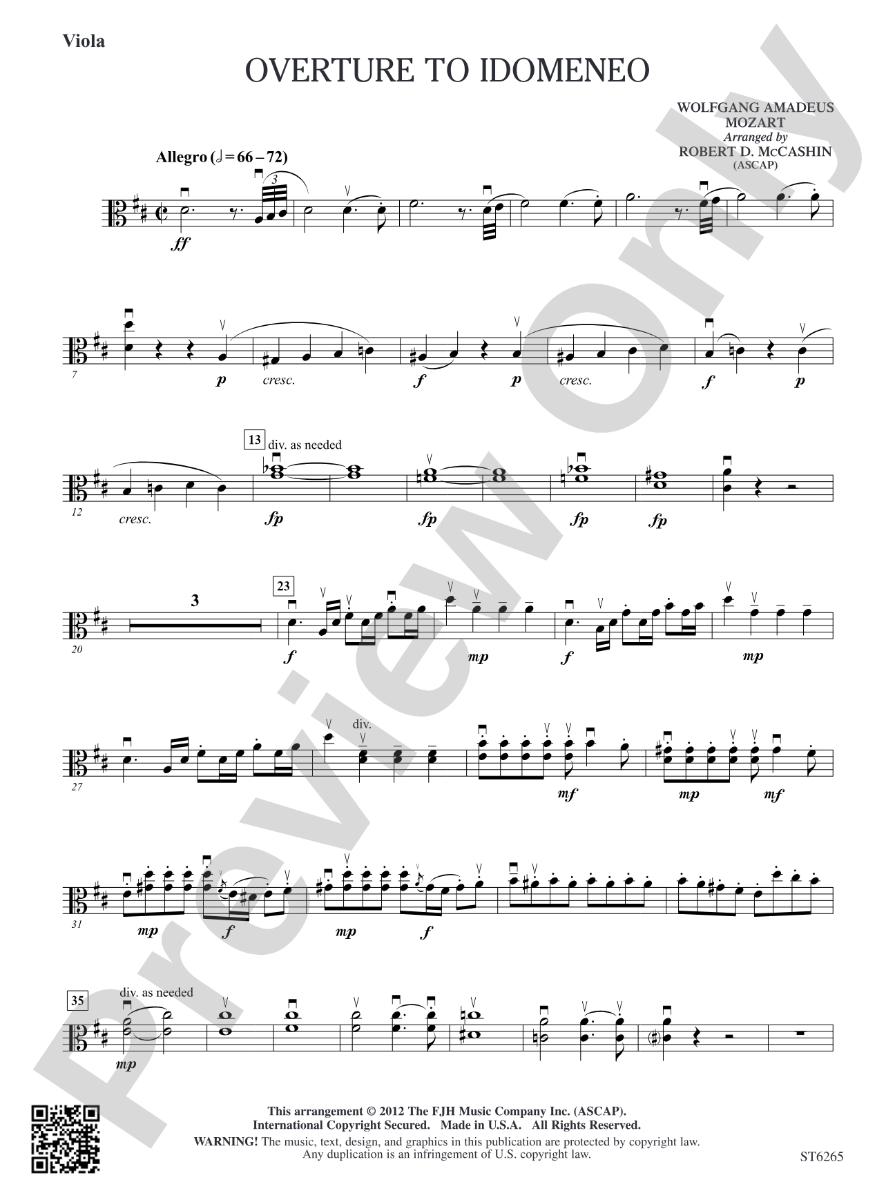 Overture to Idomeneo: Viola