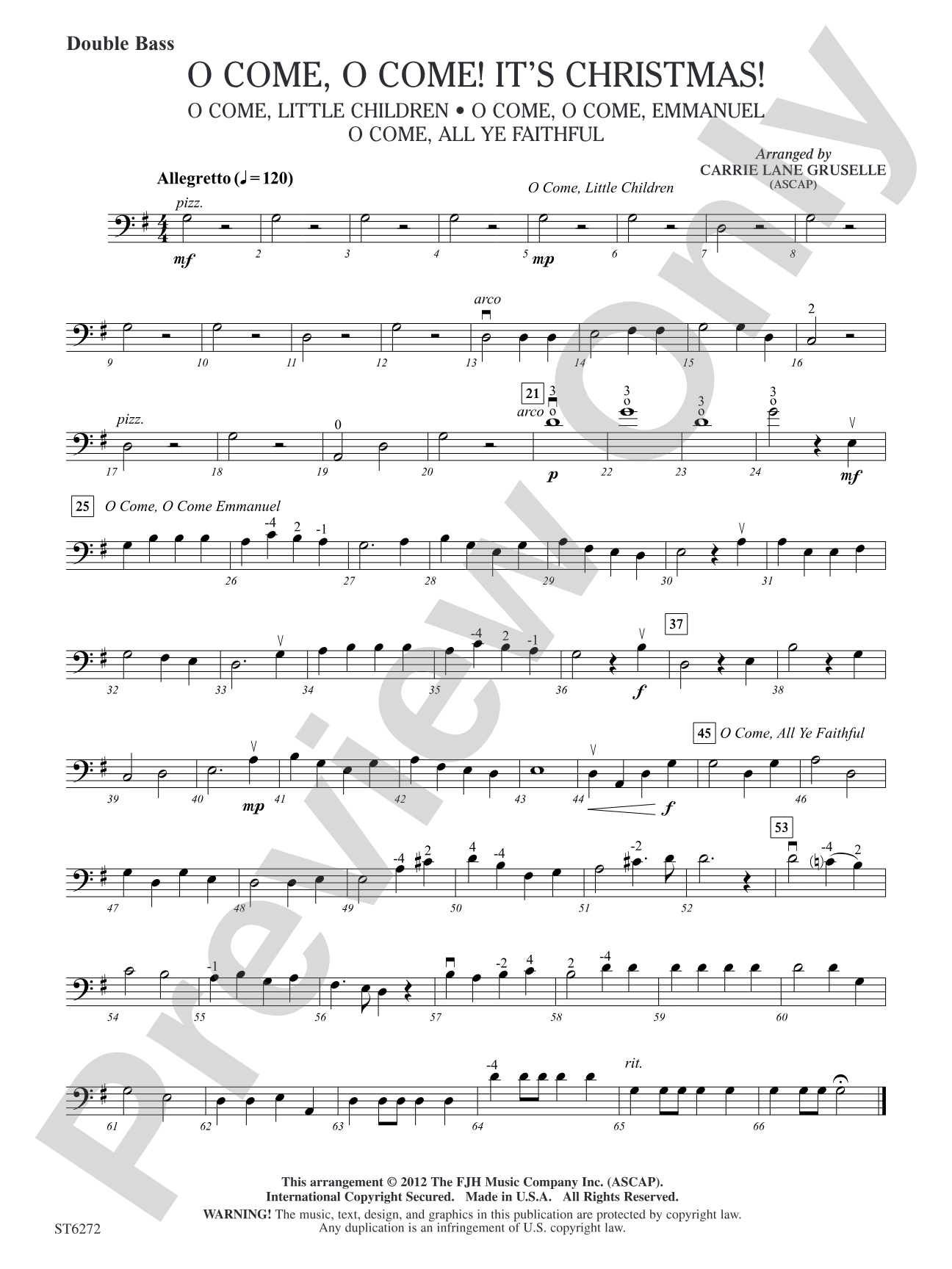 O Come, O Come! It's Christmas!: Double Bass