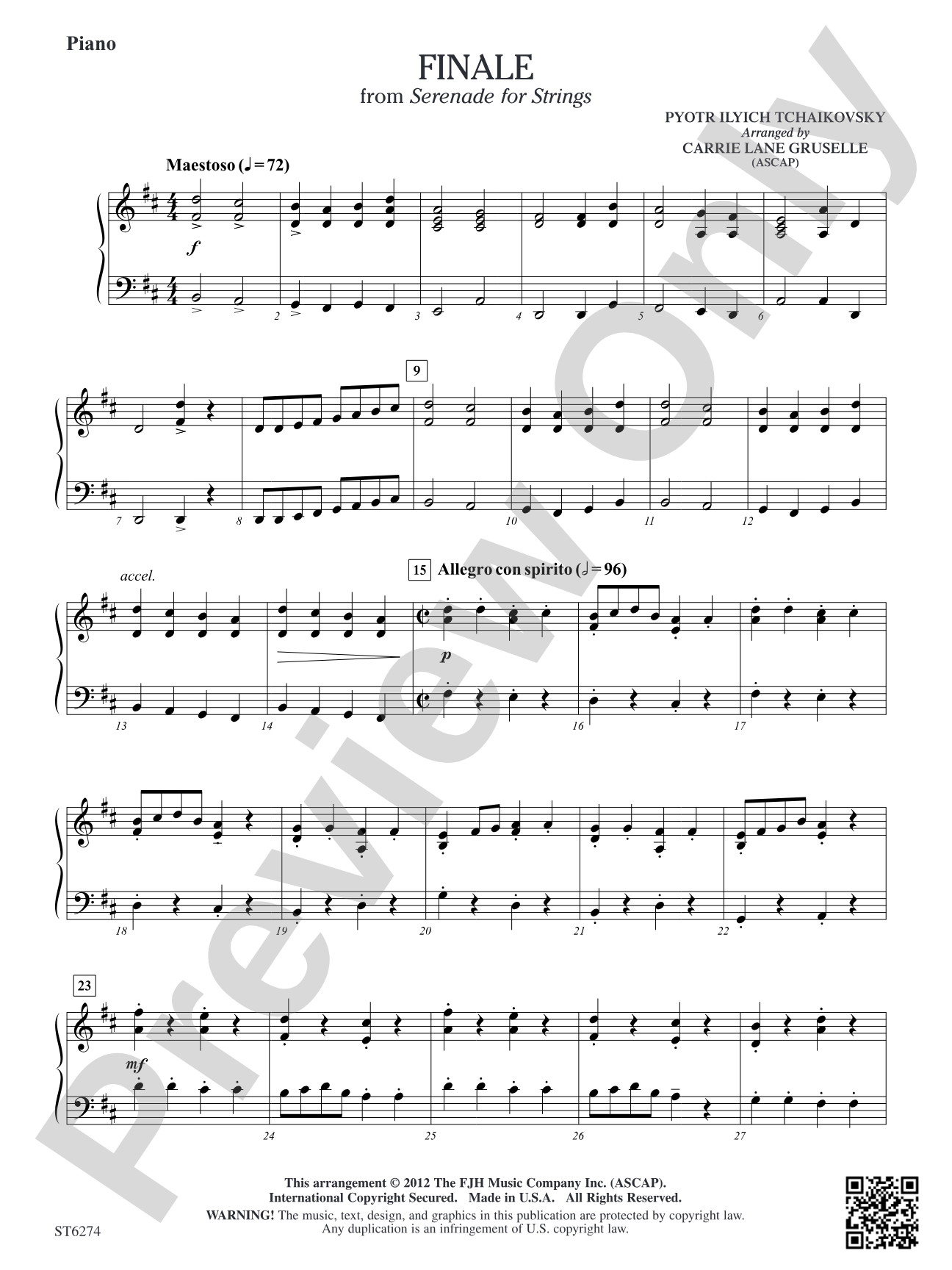 Finale from Serenade for Strings: Piano