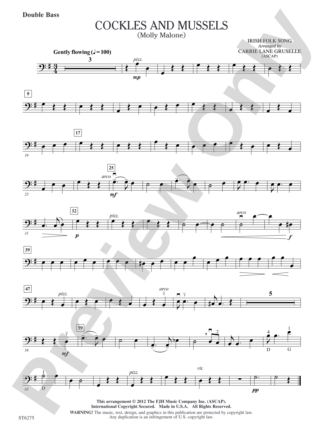 Cockles and Mussels (Molly Malone): Double Bass