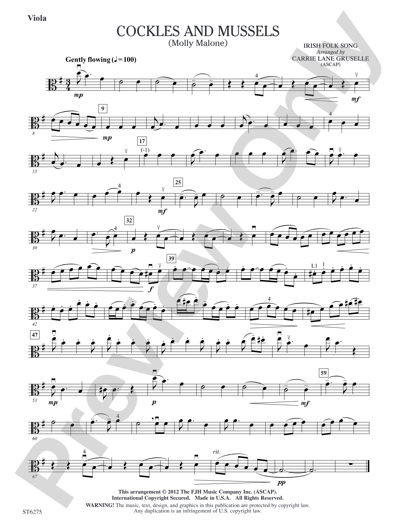 Cockles and Mussels (Molly Malone): Viola