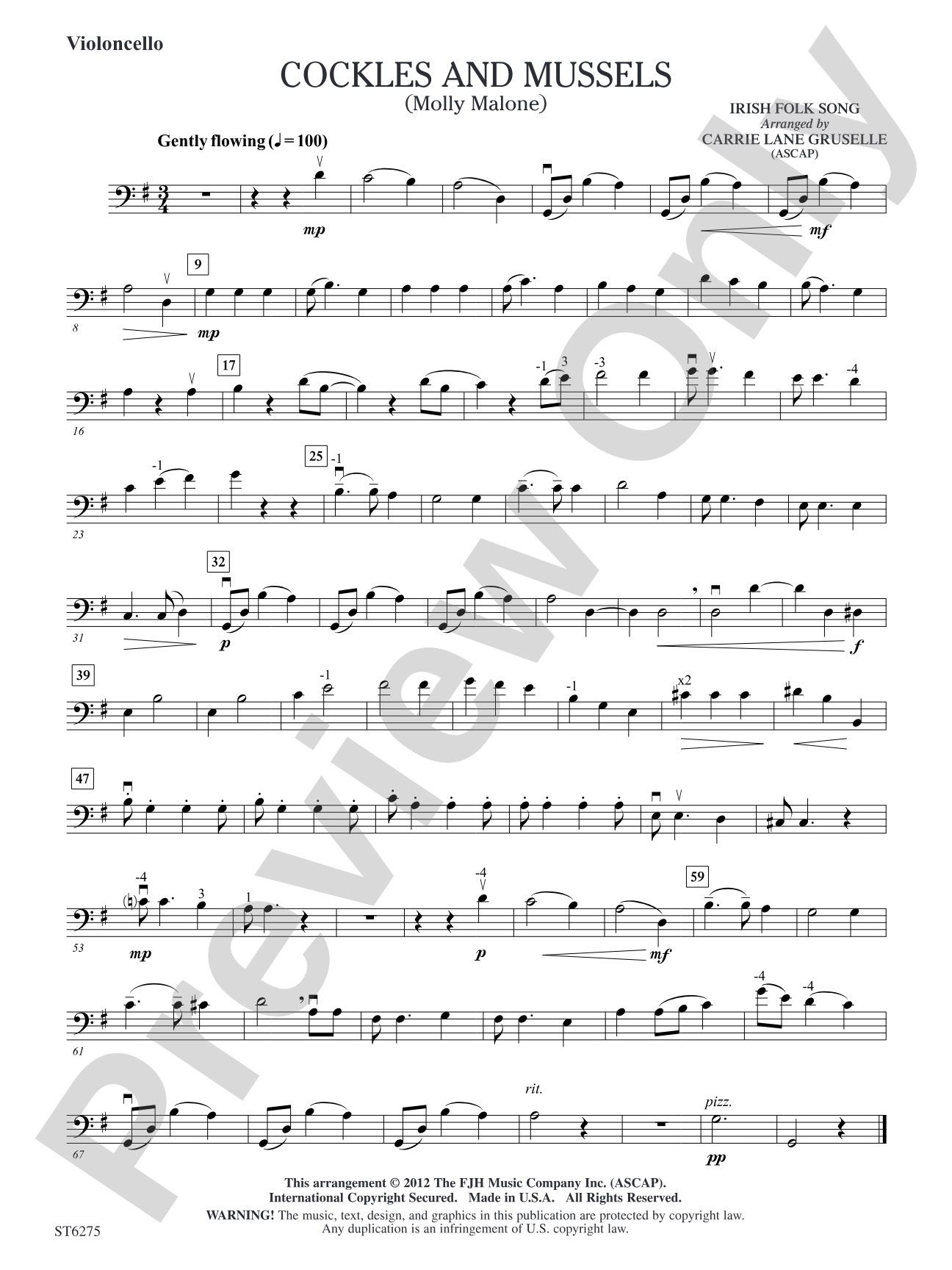 Cockles and Mussels (Molly Malone): Violoncello
