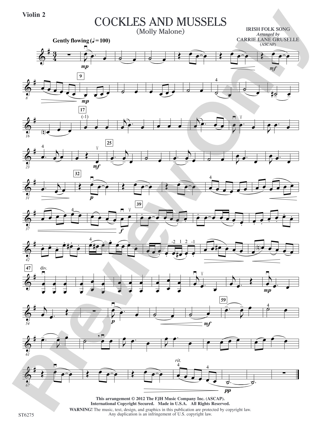 Cockles and Mussels (Molly Malone): Violin 2