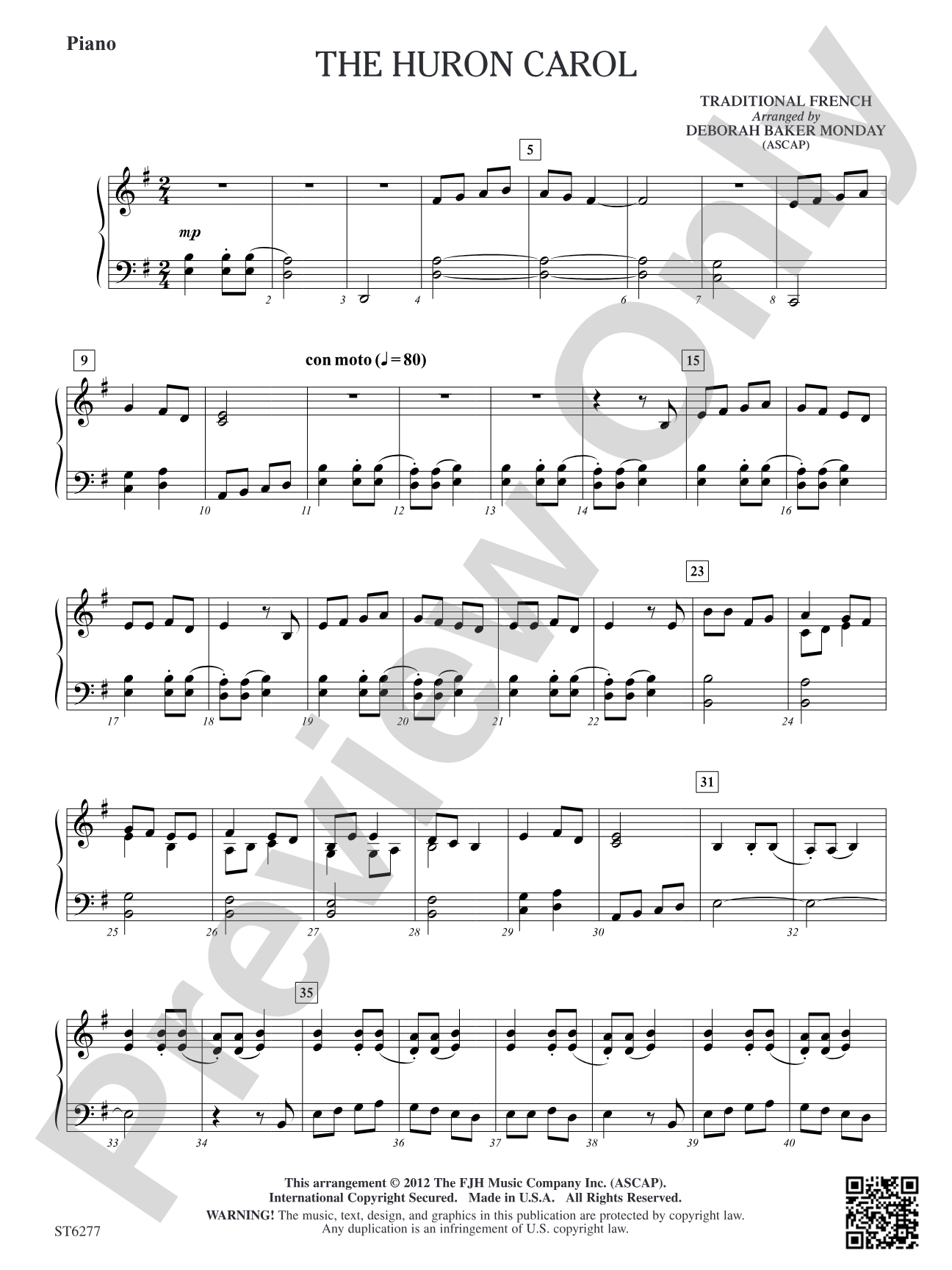 The Huron Carol: Piano