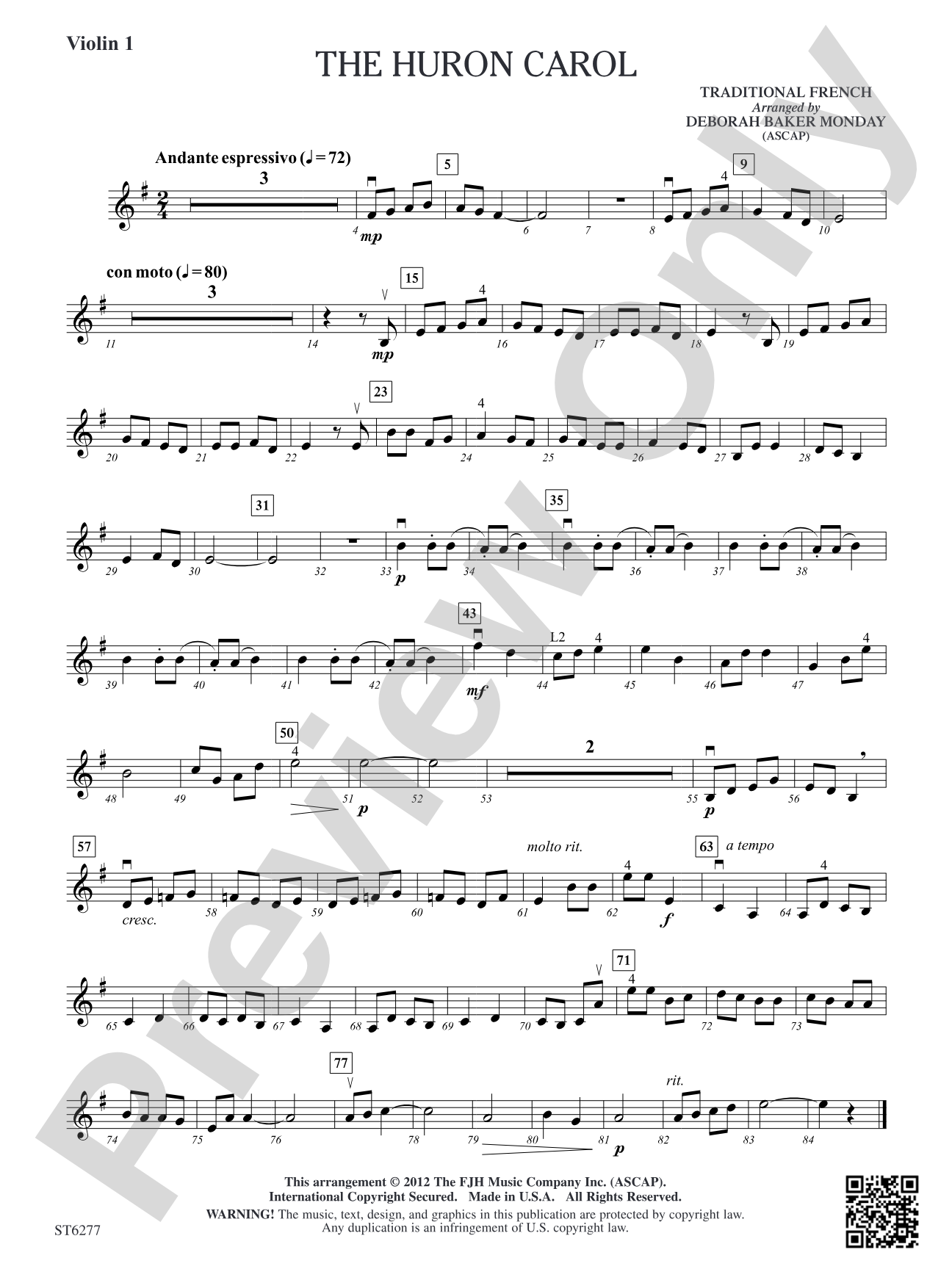 The Huron Carol: Violin 1