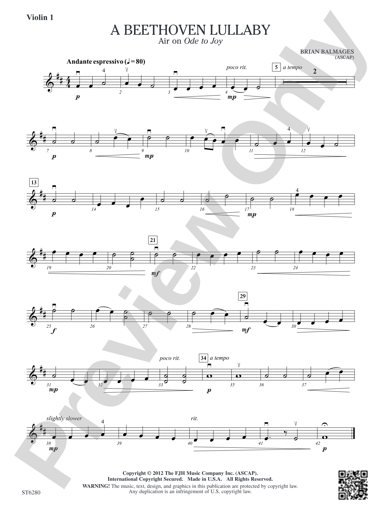A Beethoven Lullaby: Violin 1