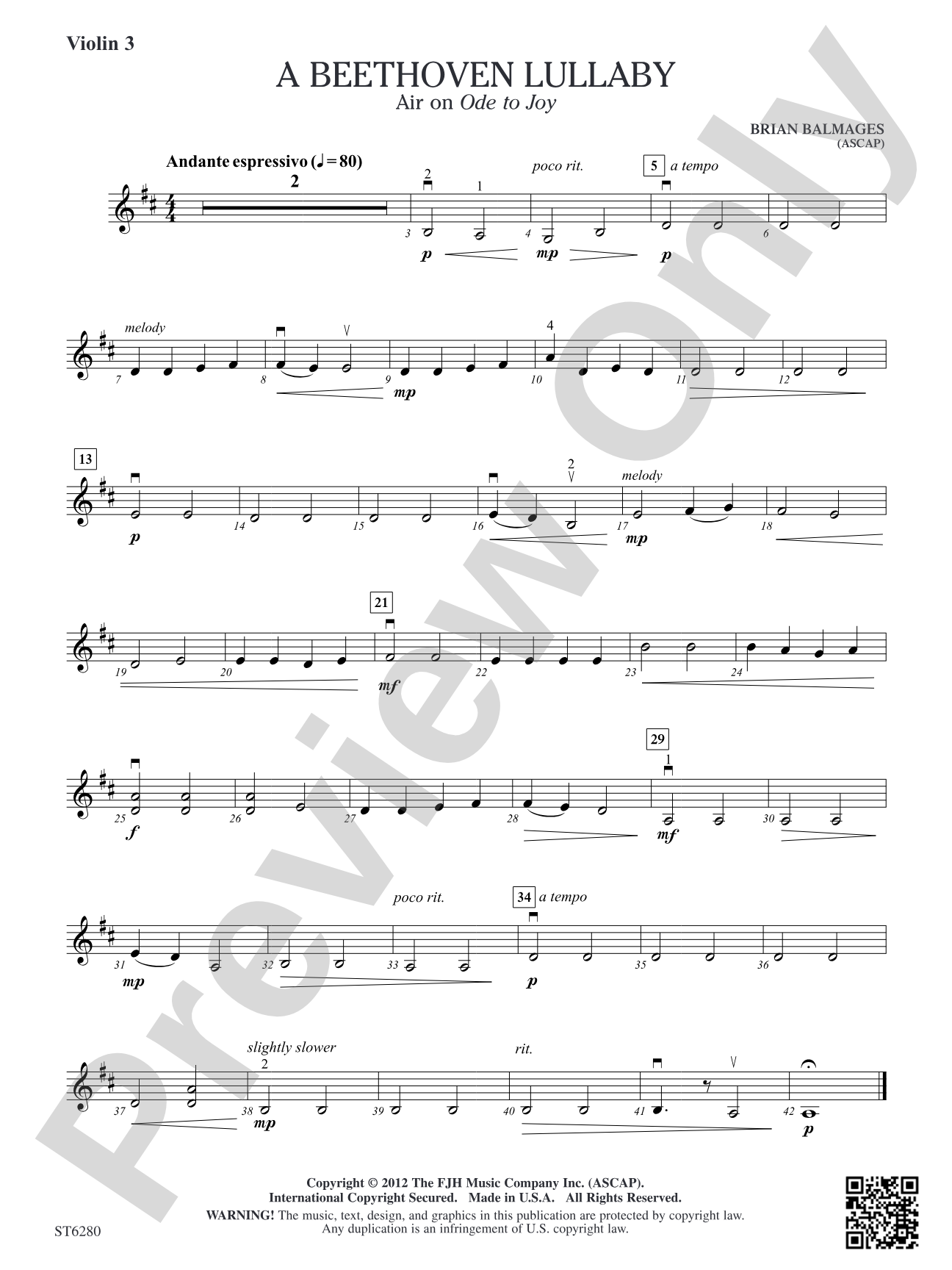 A Beethoven Lullaby: Violin 3 (Viola T.C.)