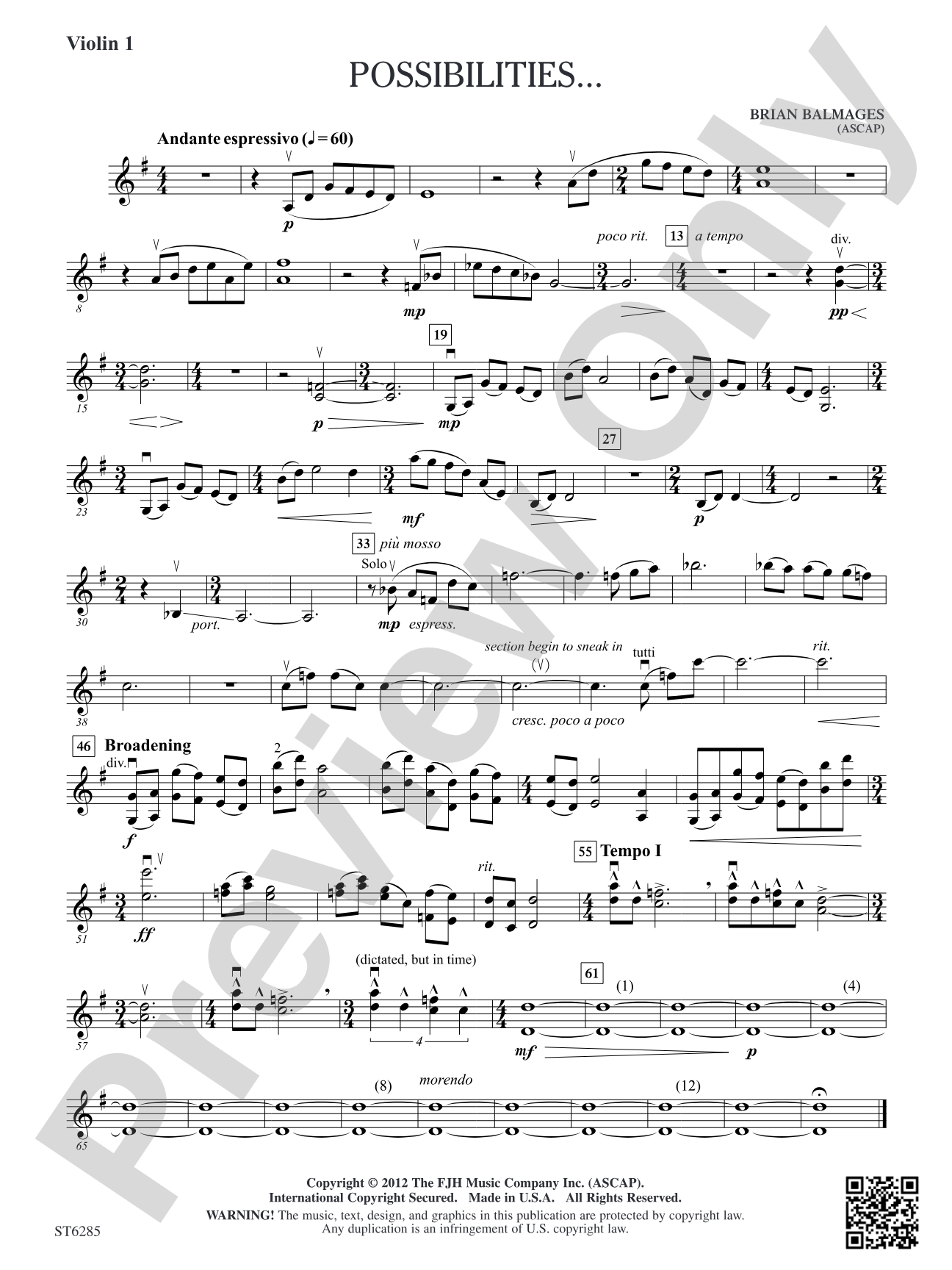Possibilities...: Violin 1