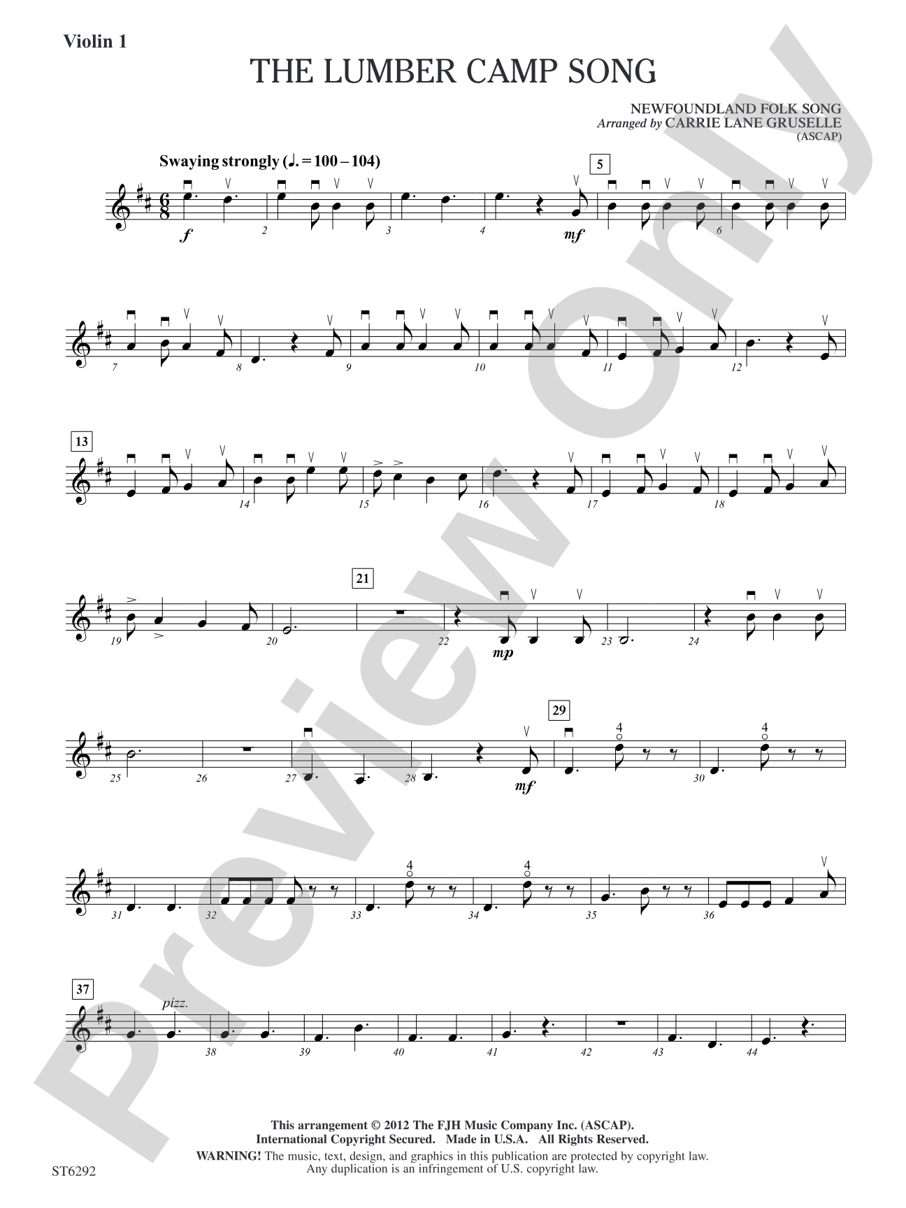 The Lumber Camp Song: Violin 1