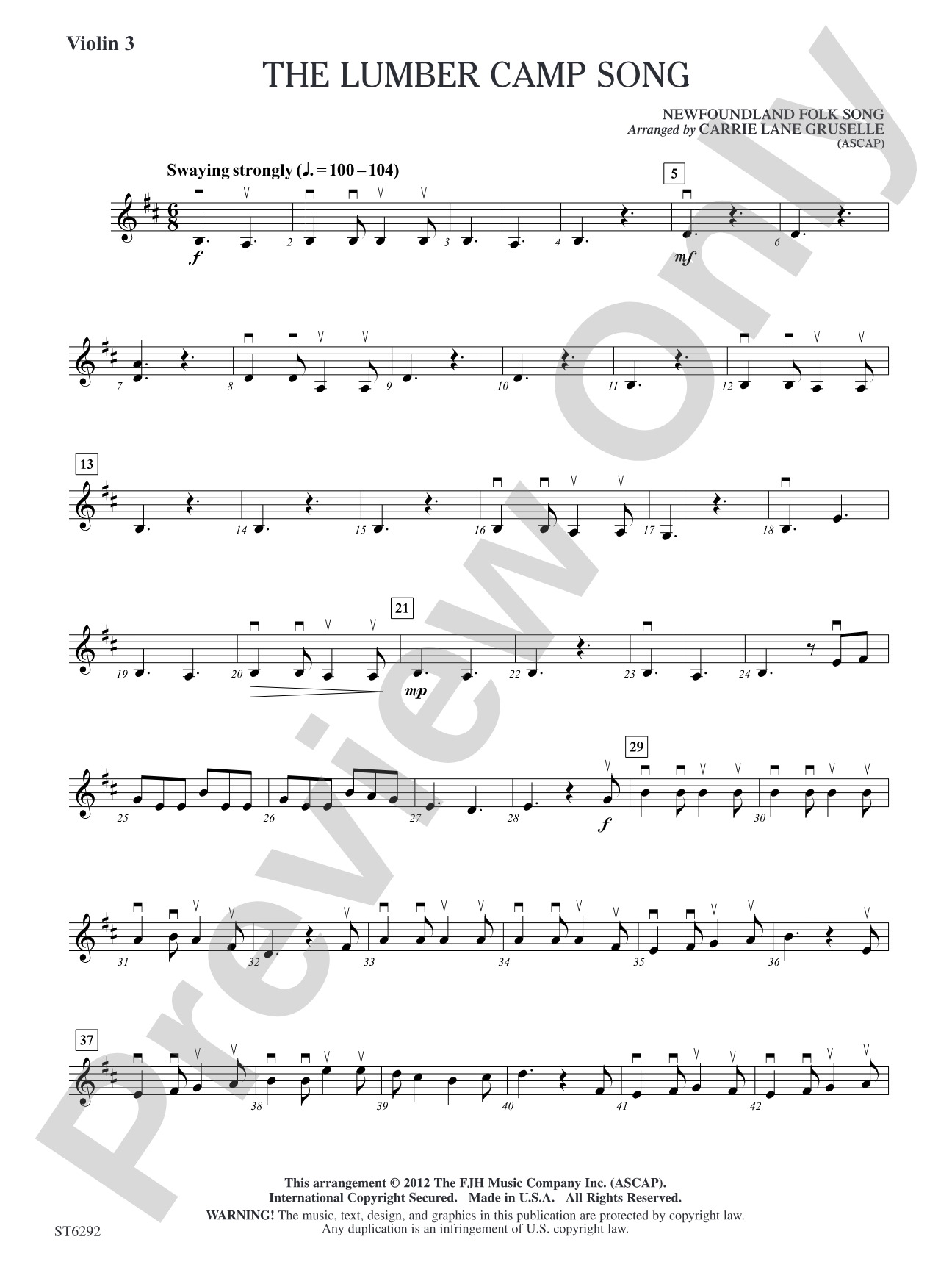 The Lumber Camp Song: Violin 3 (Viola T.C.)