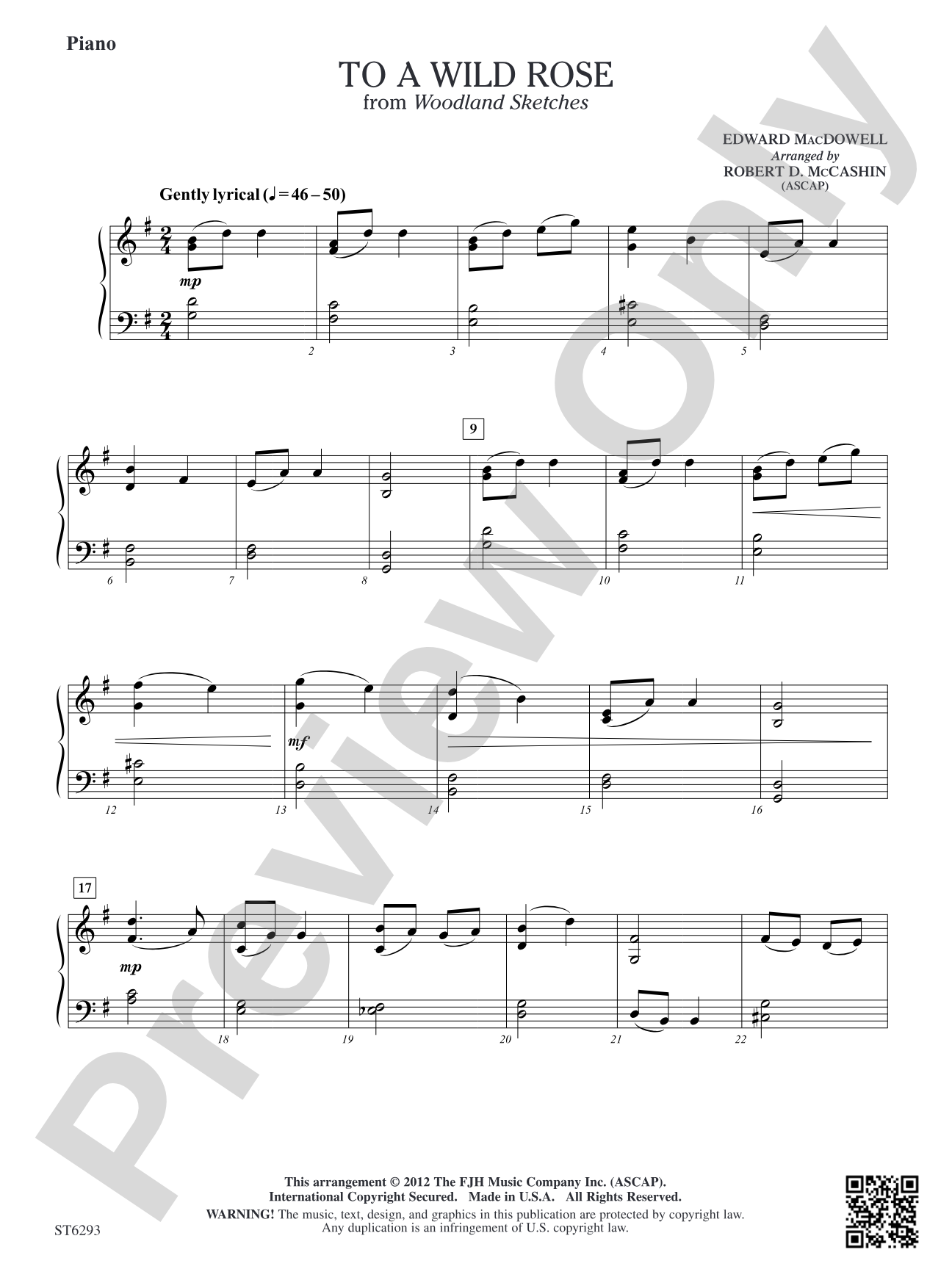 To A Wild Rose: Piano