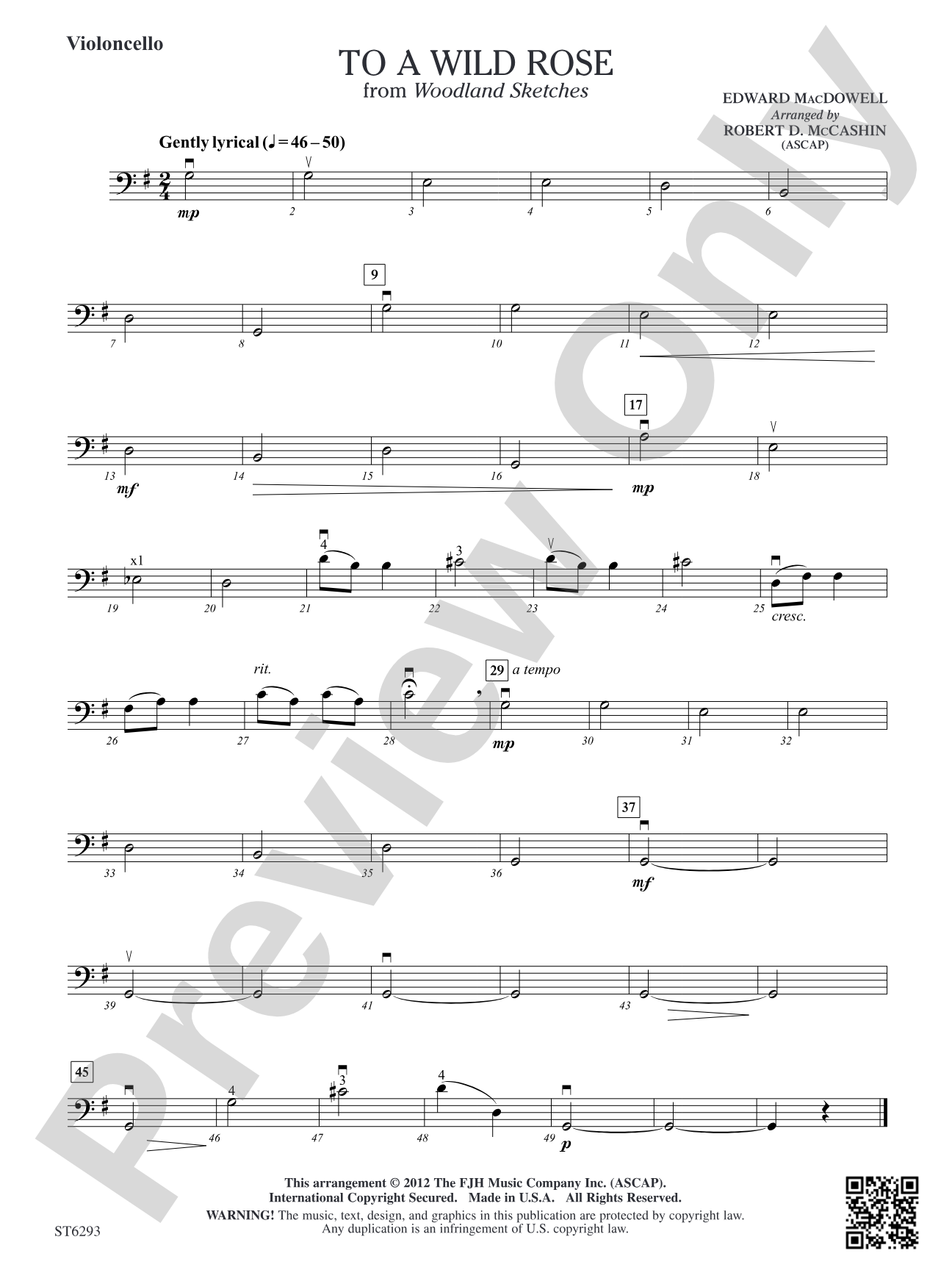 To A Wild Rose: Violoncello