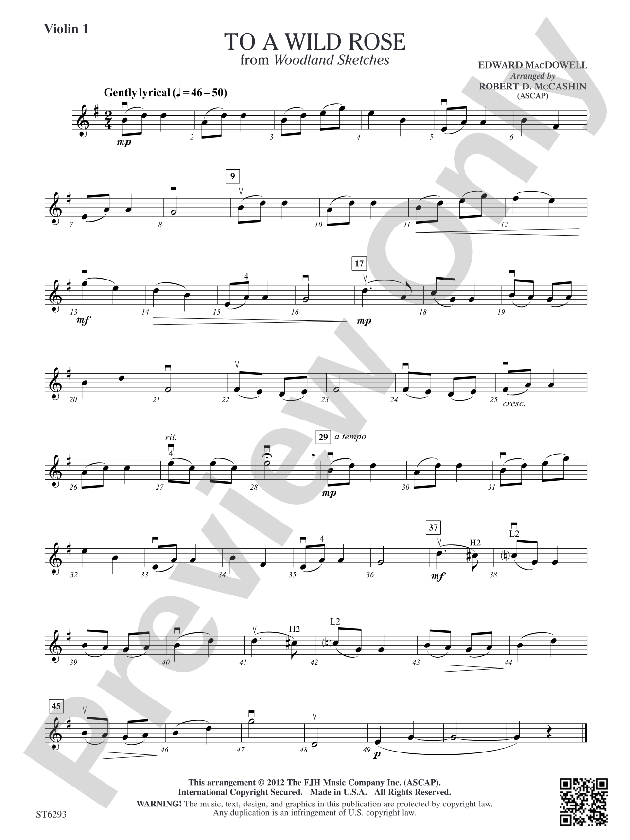 To A Wild Rose: Violin 1