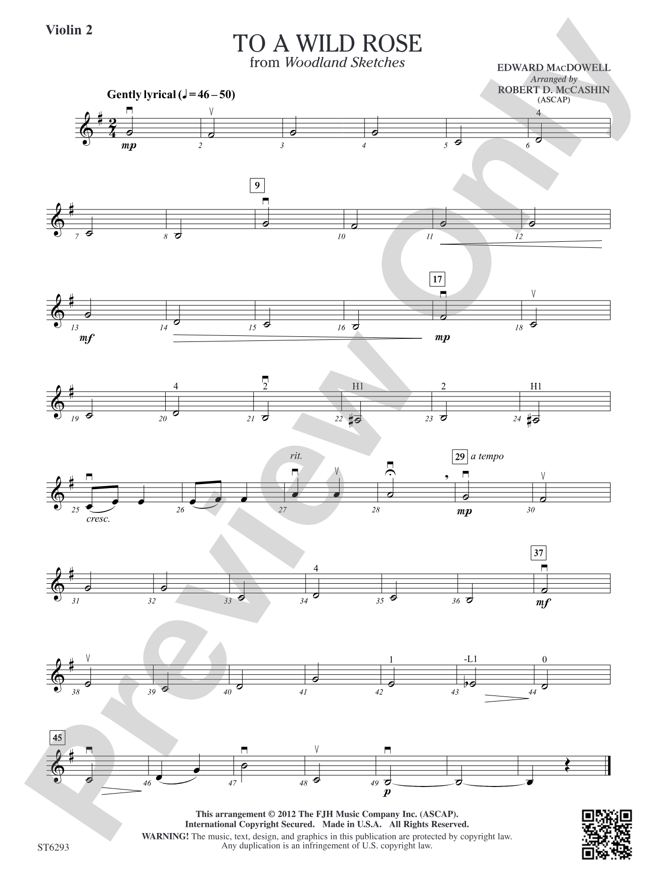 To A Wild Rose: Violin 2