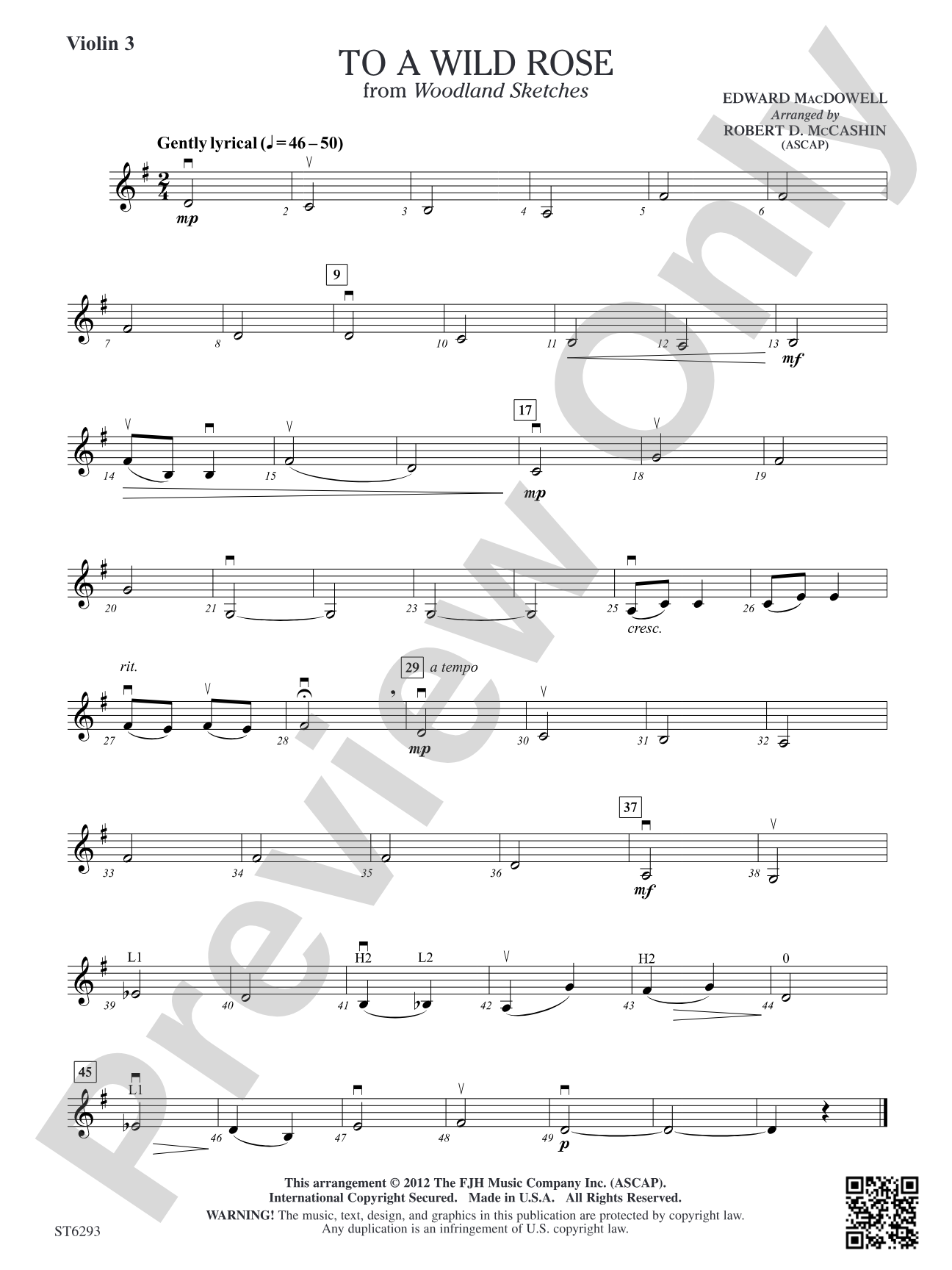 To A Wild Rose: Violin 3 (Viola T.C.)