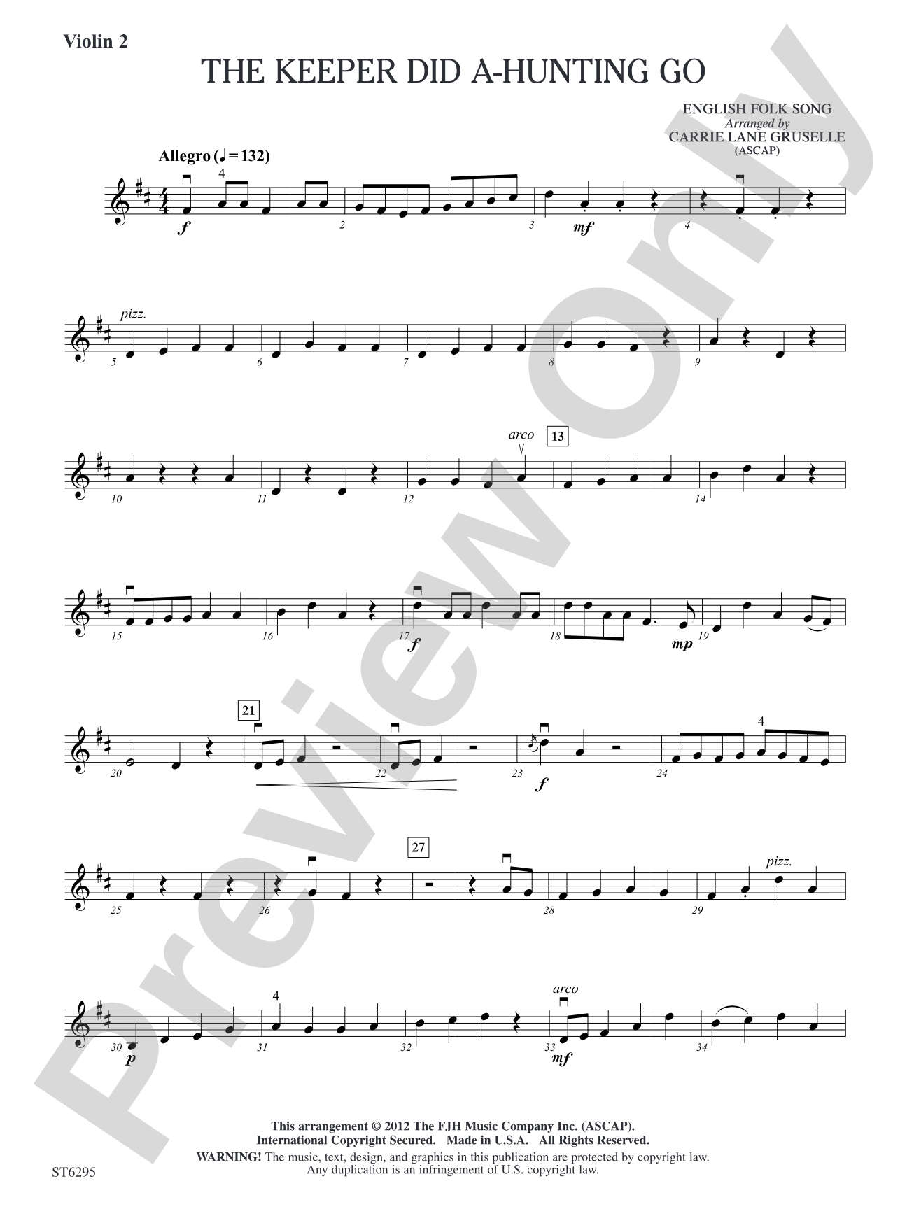 The Keeper Did A-Hunting Go: Violin 2