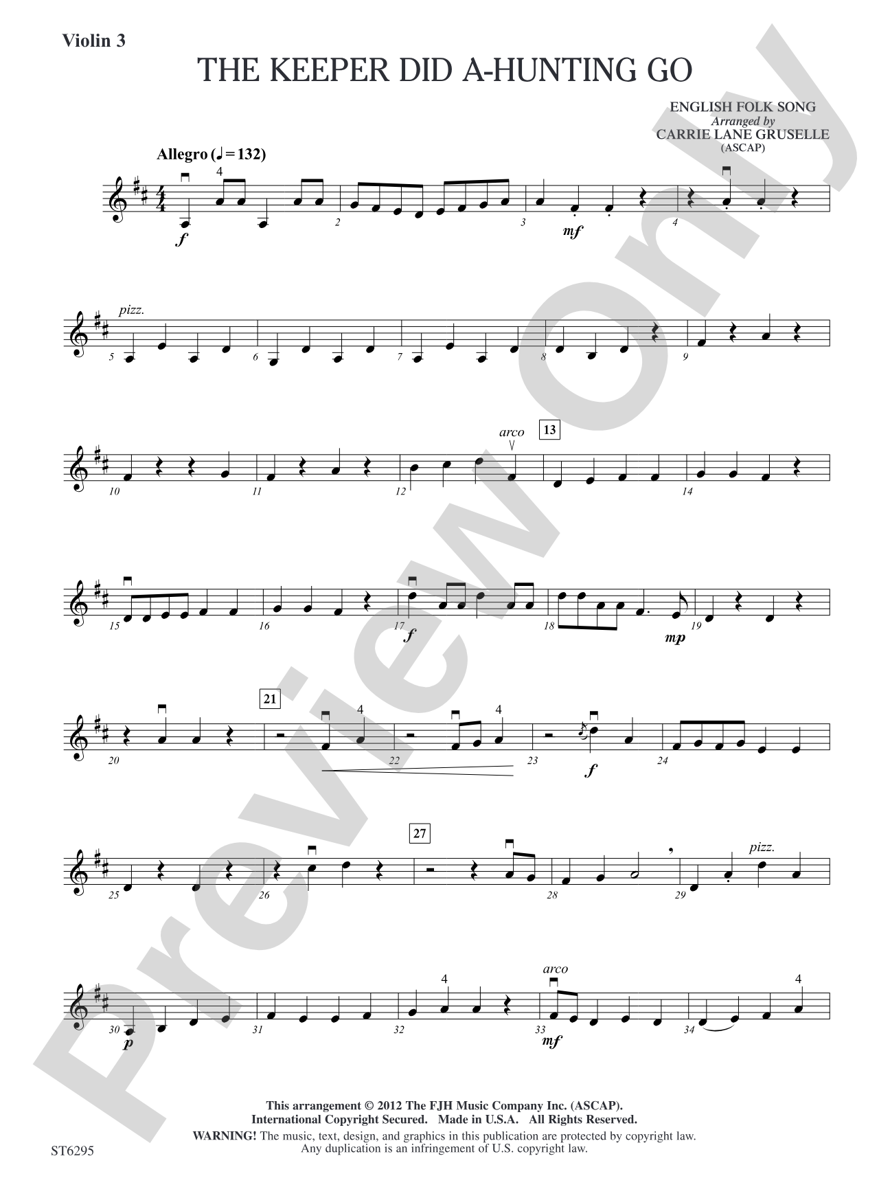 The Keeper Did A-Hunting Go: Violin 3 (Viola T.C.)