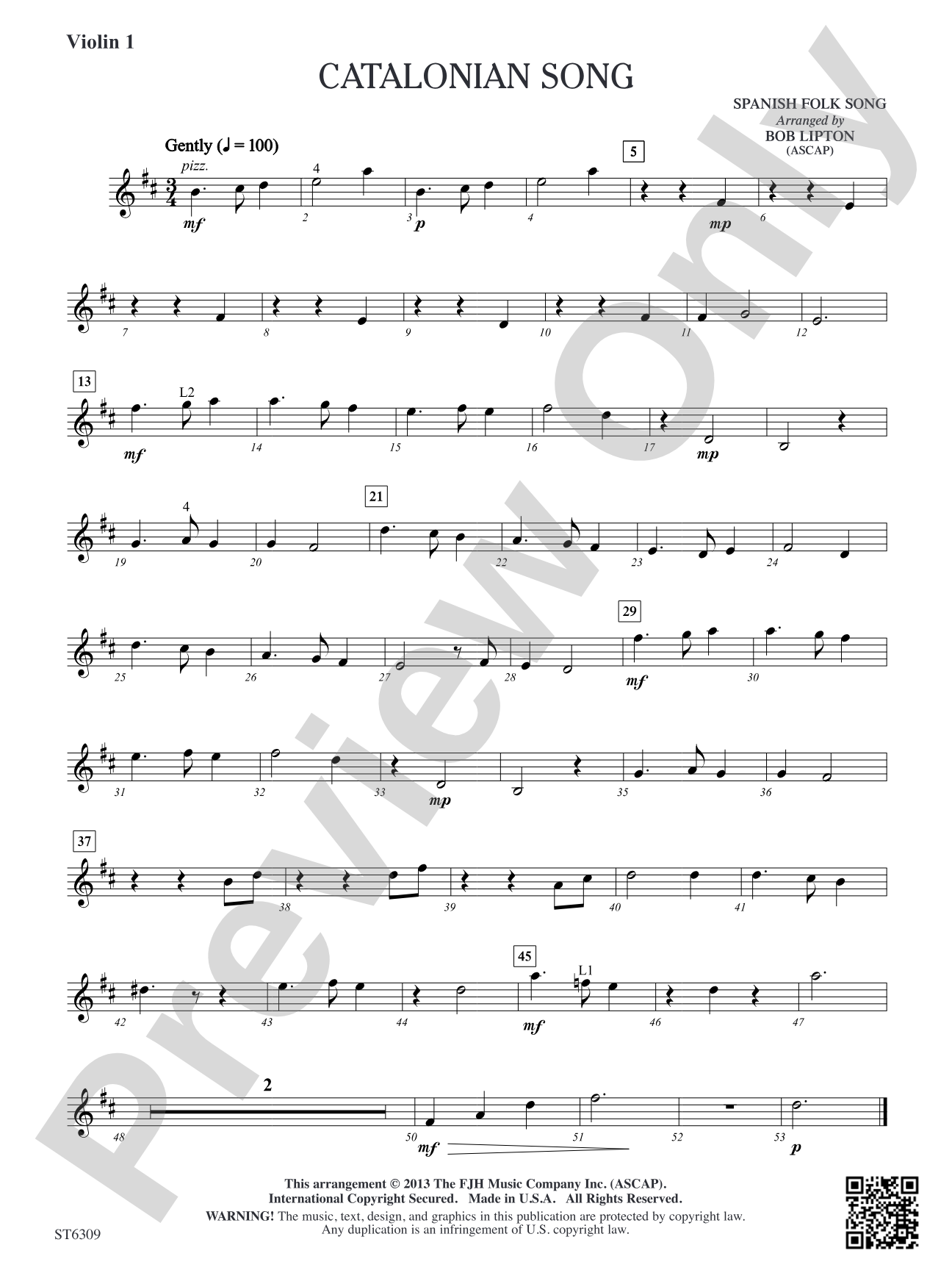 Catalonian Song: Violin 1