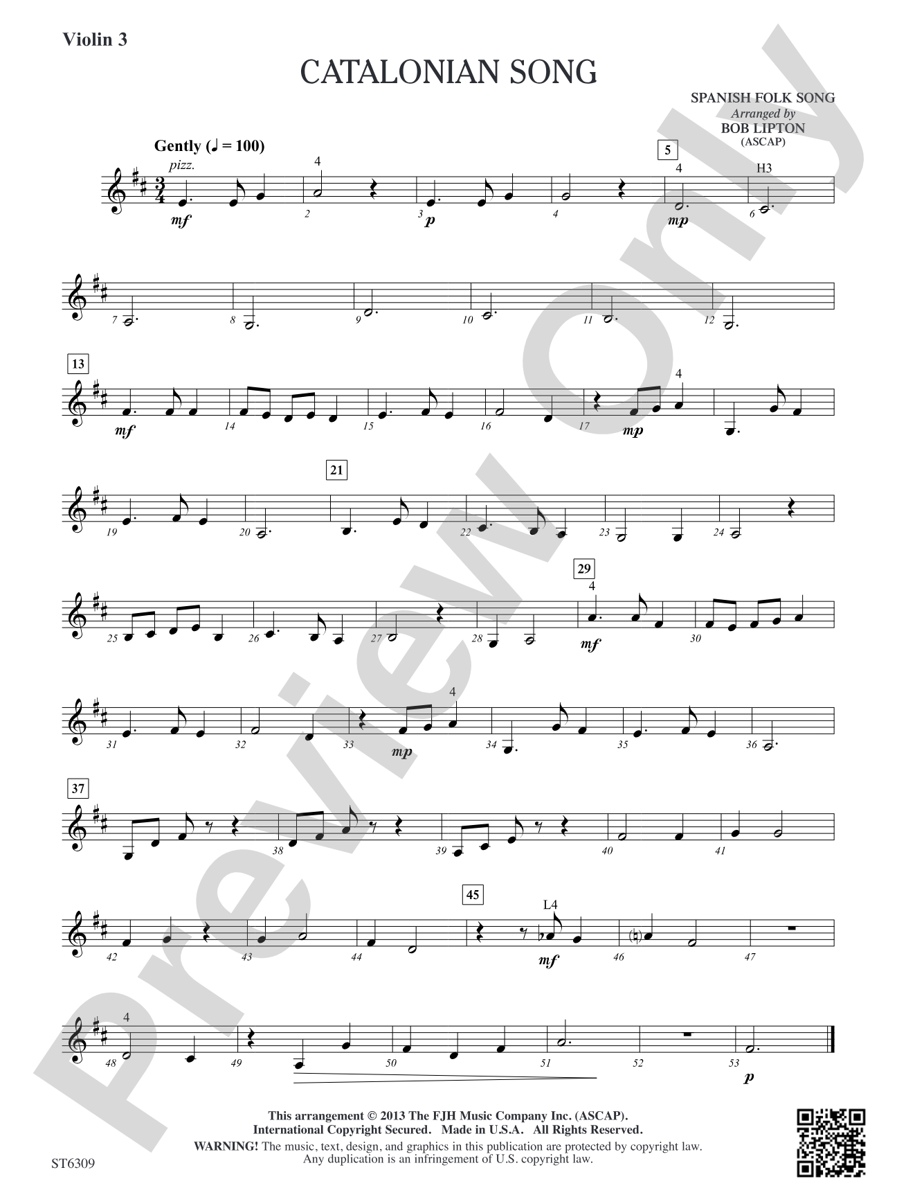 Catalonian Song: Violin 3 (Viola T.C.)