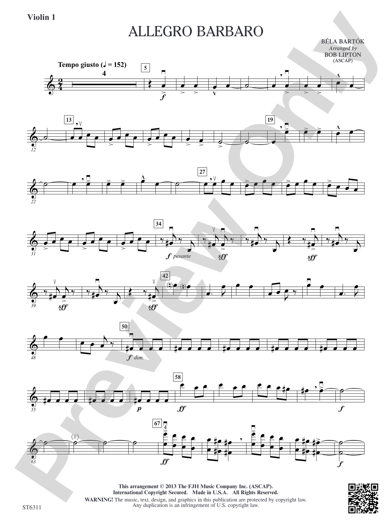 Allegro Barbaro: Violin 1