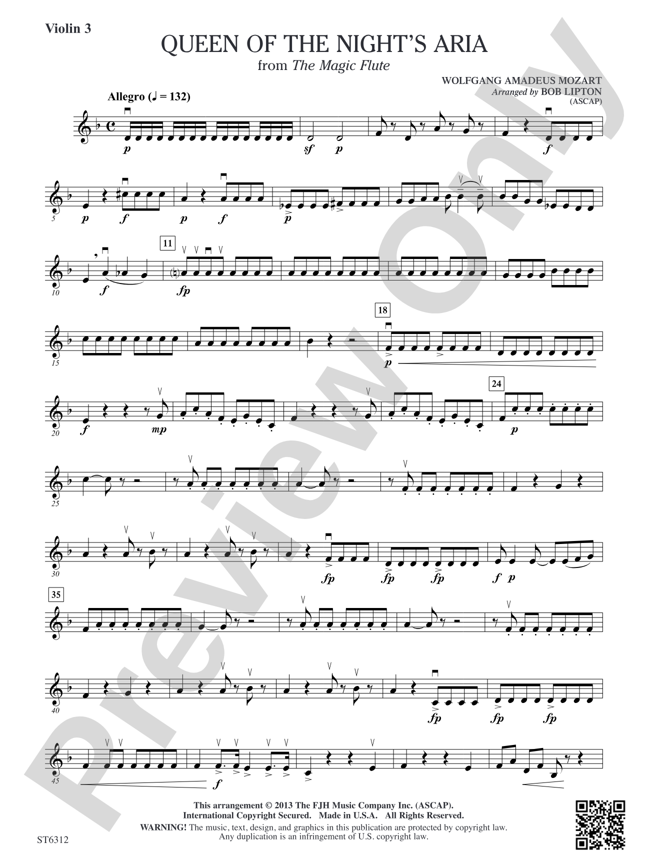 Queen of the Night's Aria: Violin 3 (Viola T.C.)