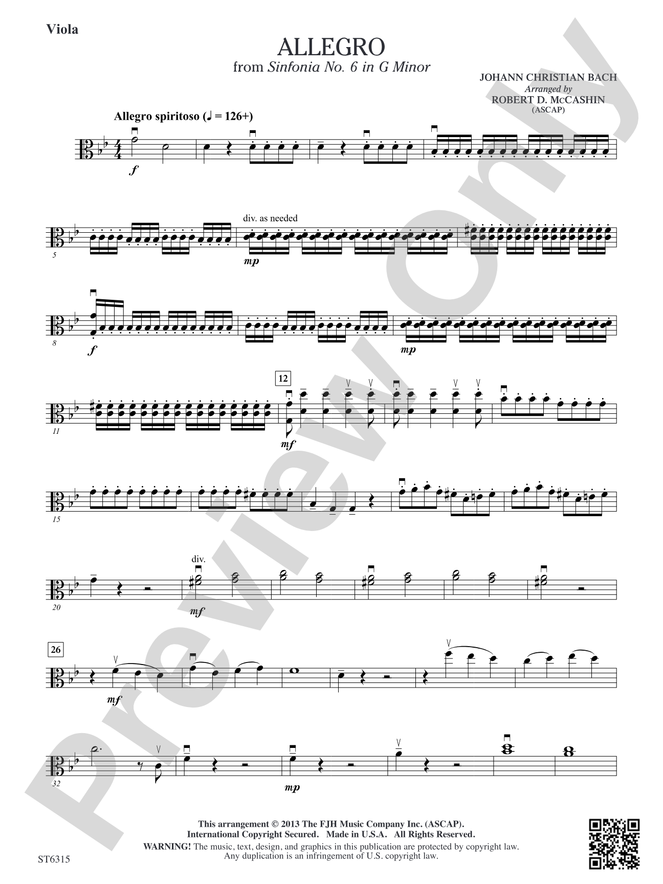 Allegro from Sinfonia No. 6: Viola