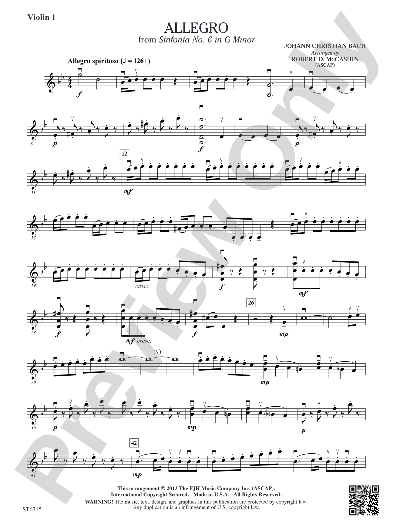 Allegro from Sinfonia No. 6: Violin 1