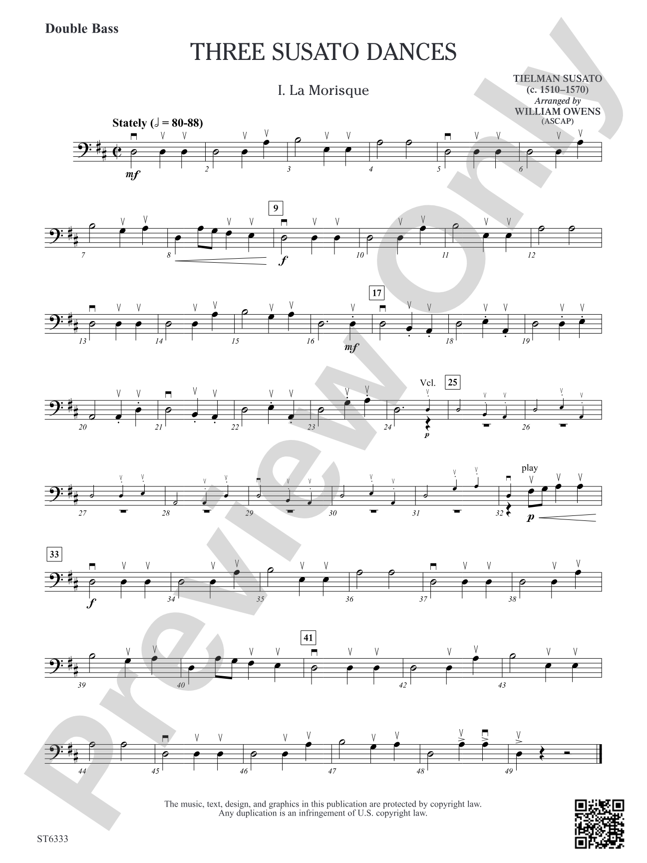 Three Susato Dances: Double Bass