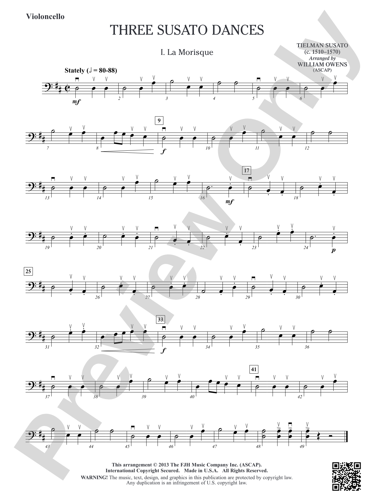 Three Susato Dances: Violoncello