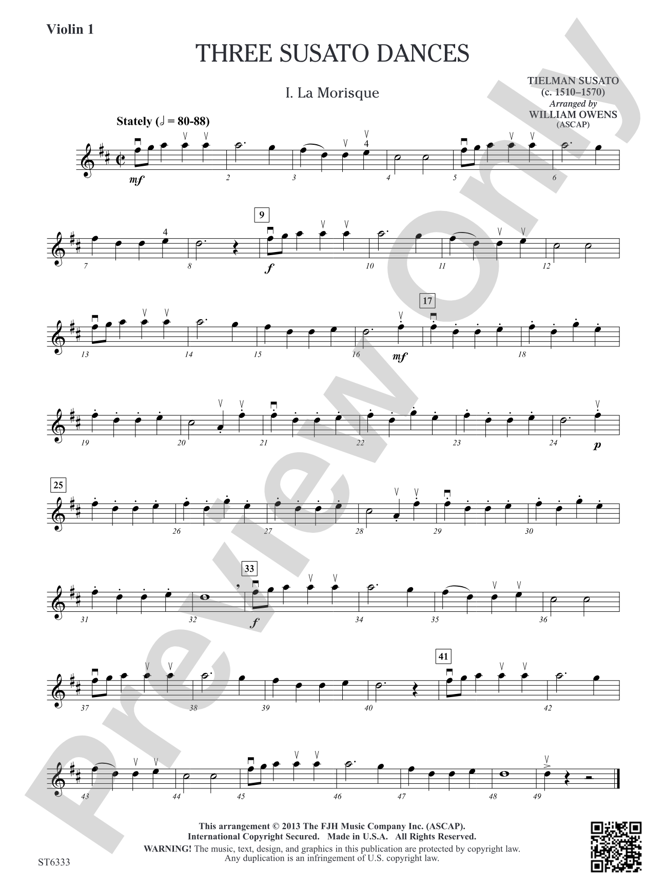 Three Susato Dances: Violin 1