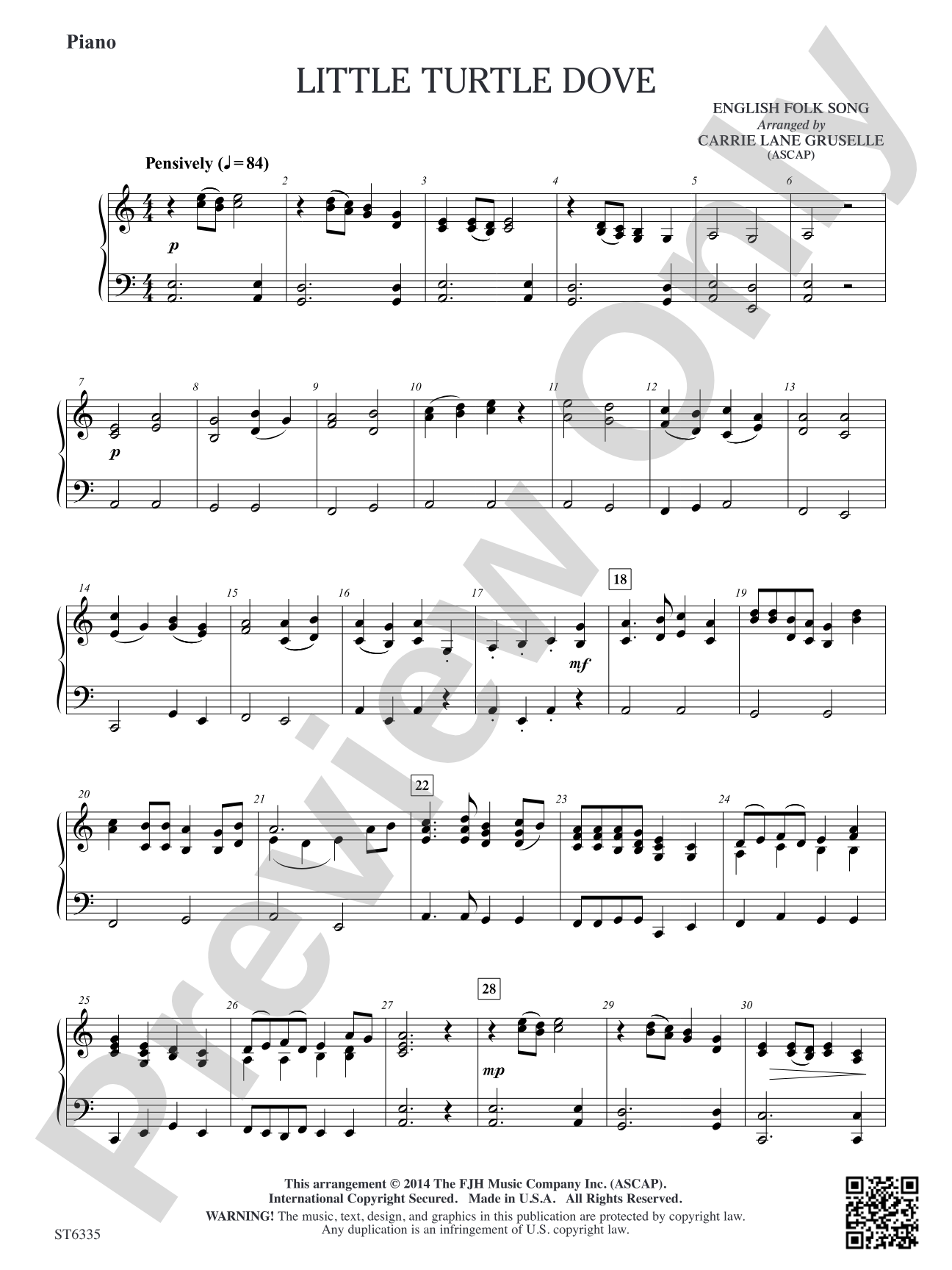 Little Turtle Dove: Piano