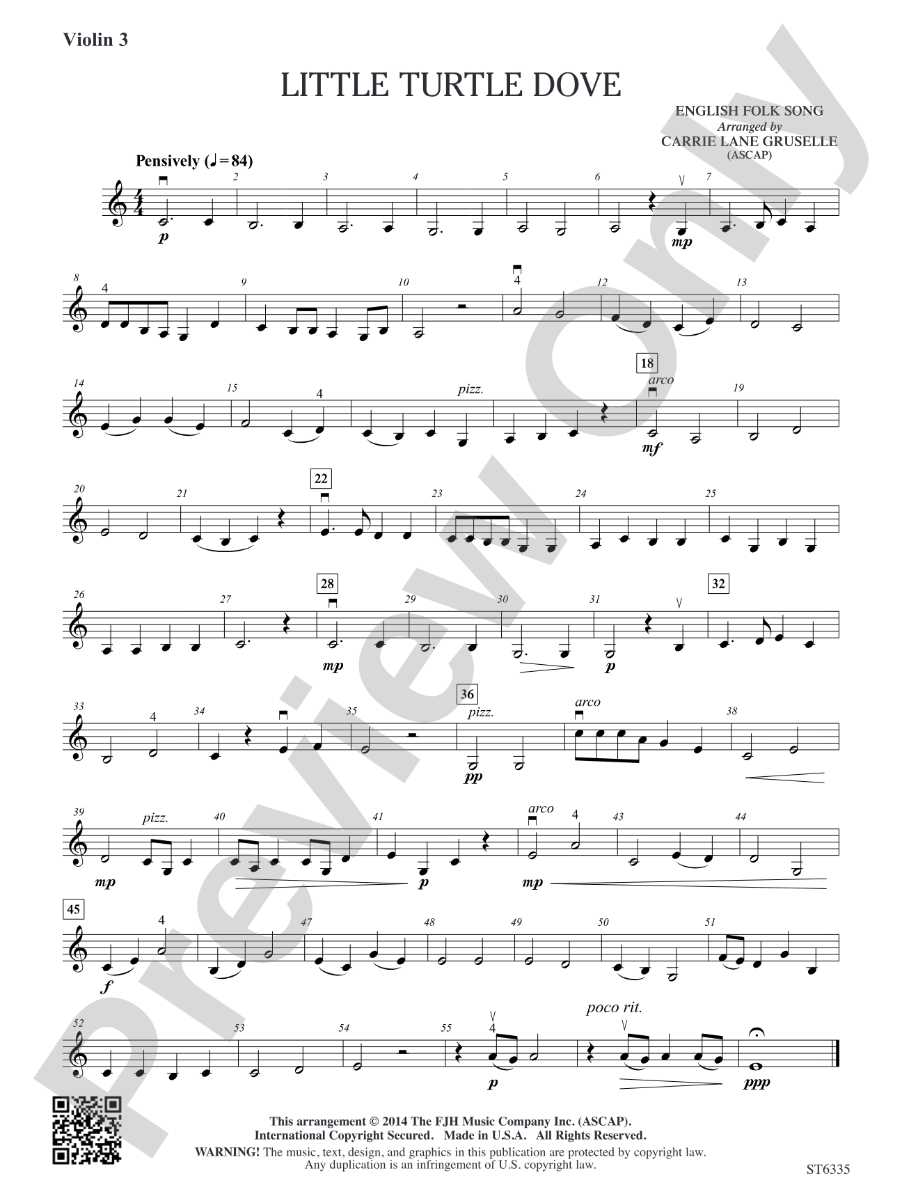 Little Turtle Dove: Violin 3 (Viola T.C.)