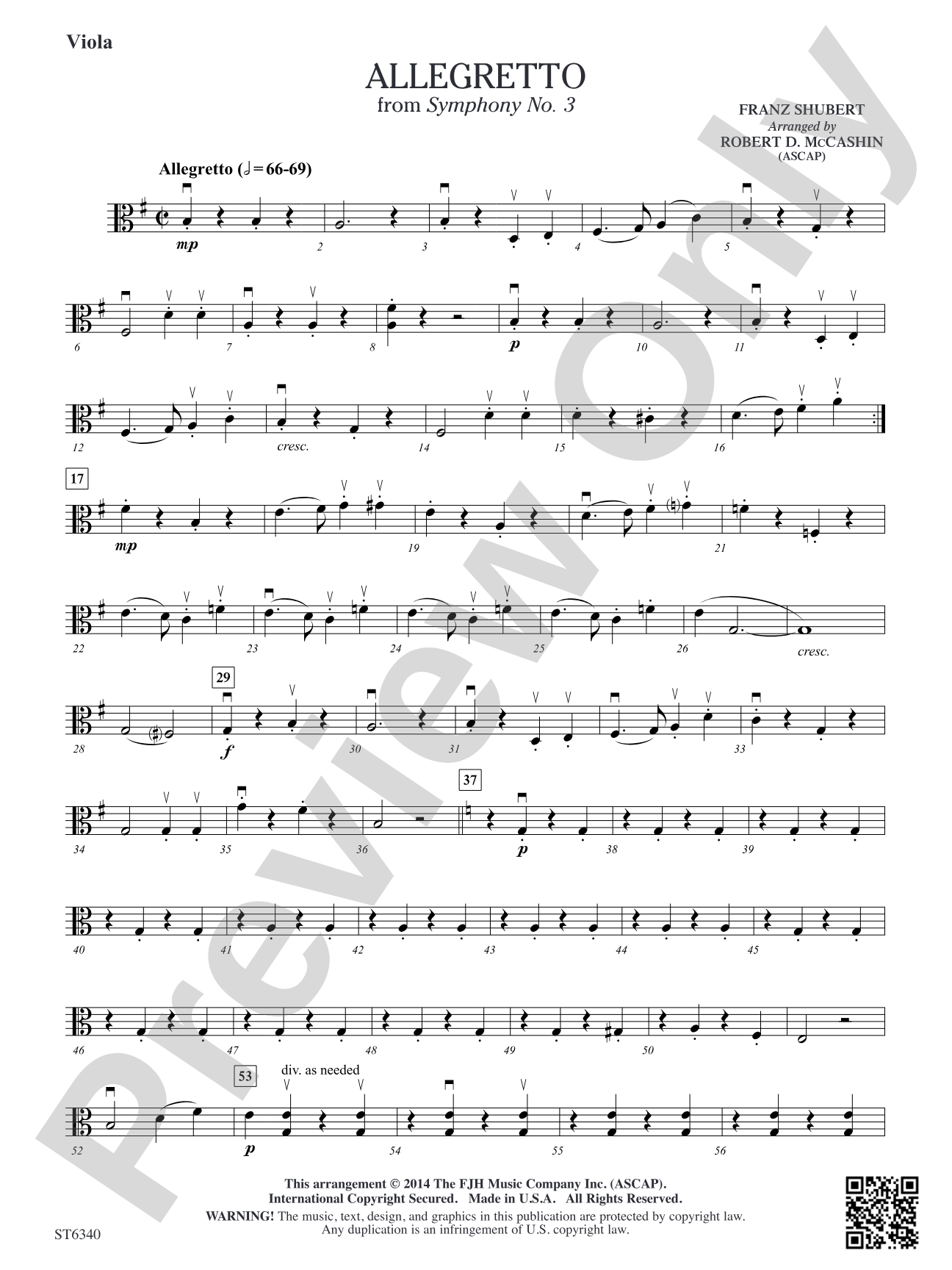 Allegretto from Symphony No 3: Viola