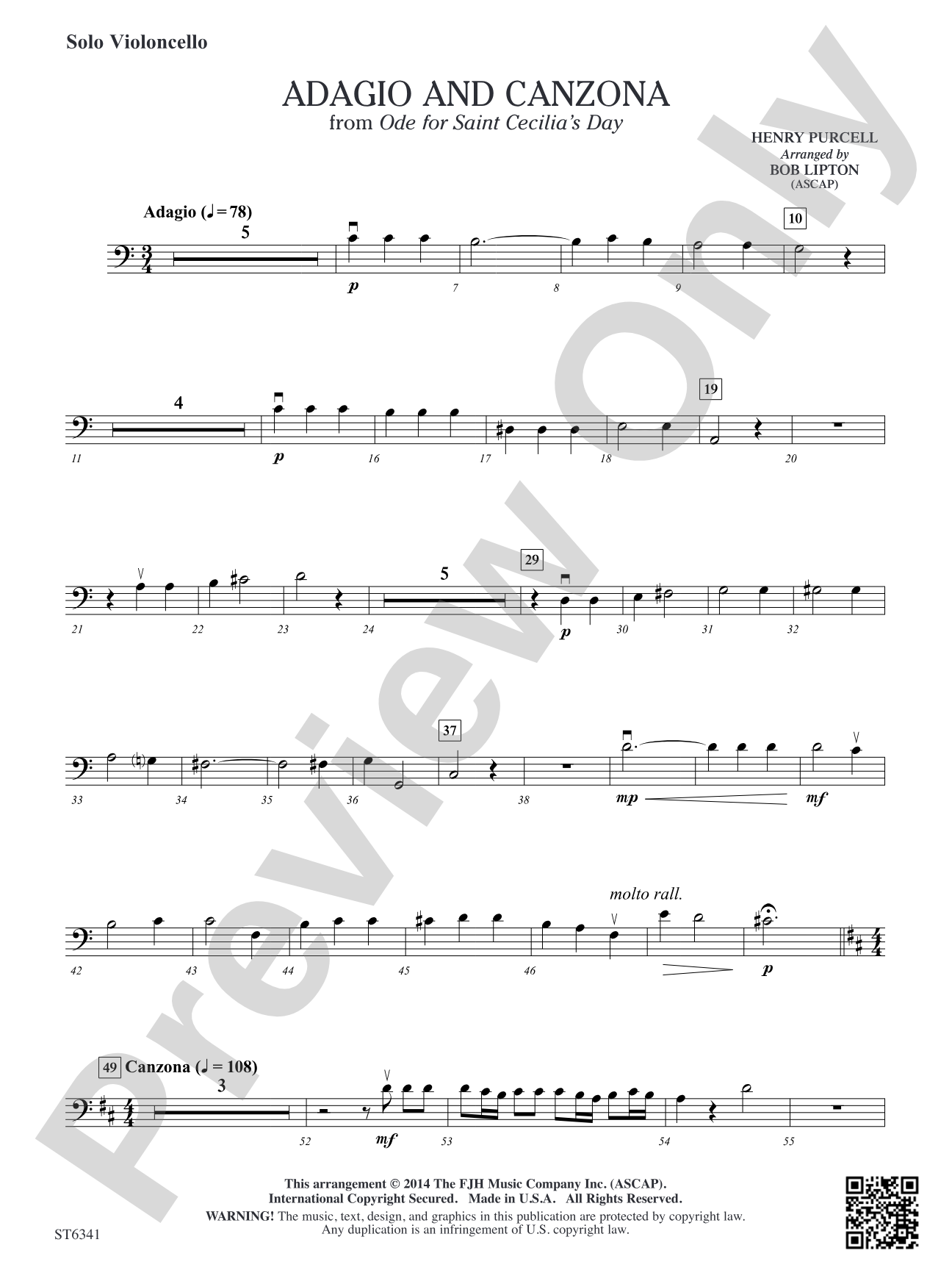 Adagio and Canzona: Solo Violoncello