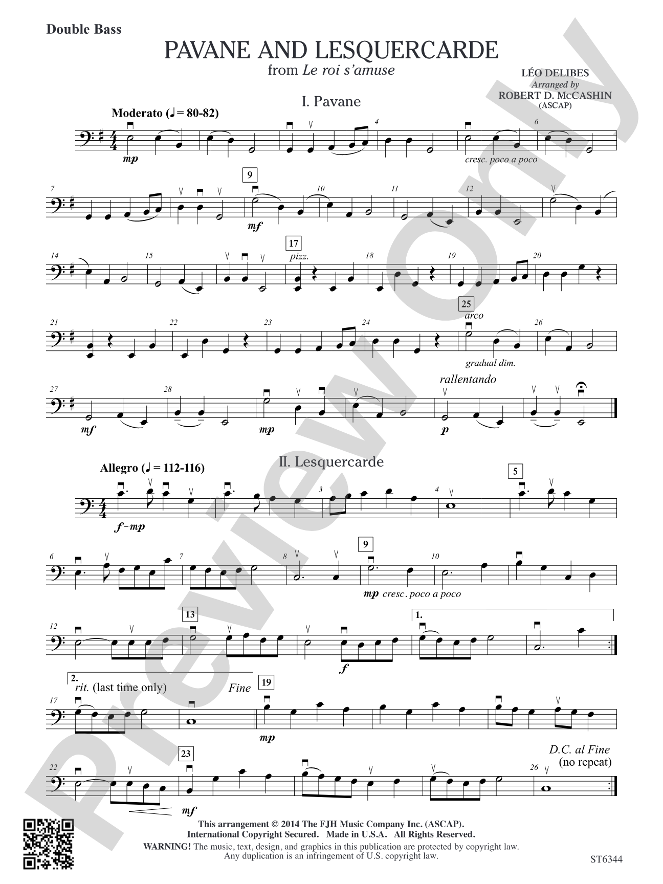 Pavane and Lesquercarde: Double Bass