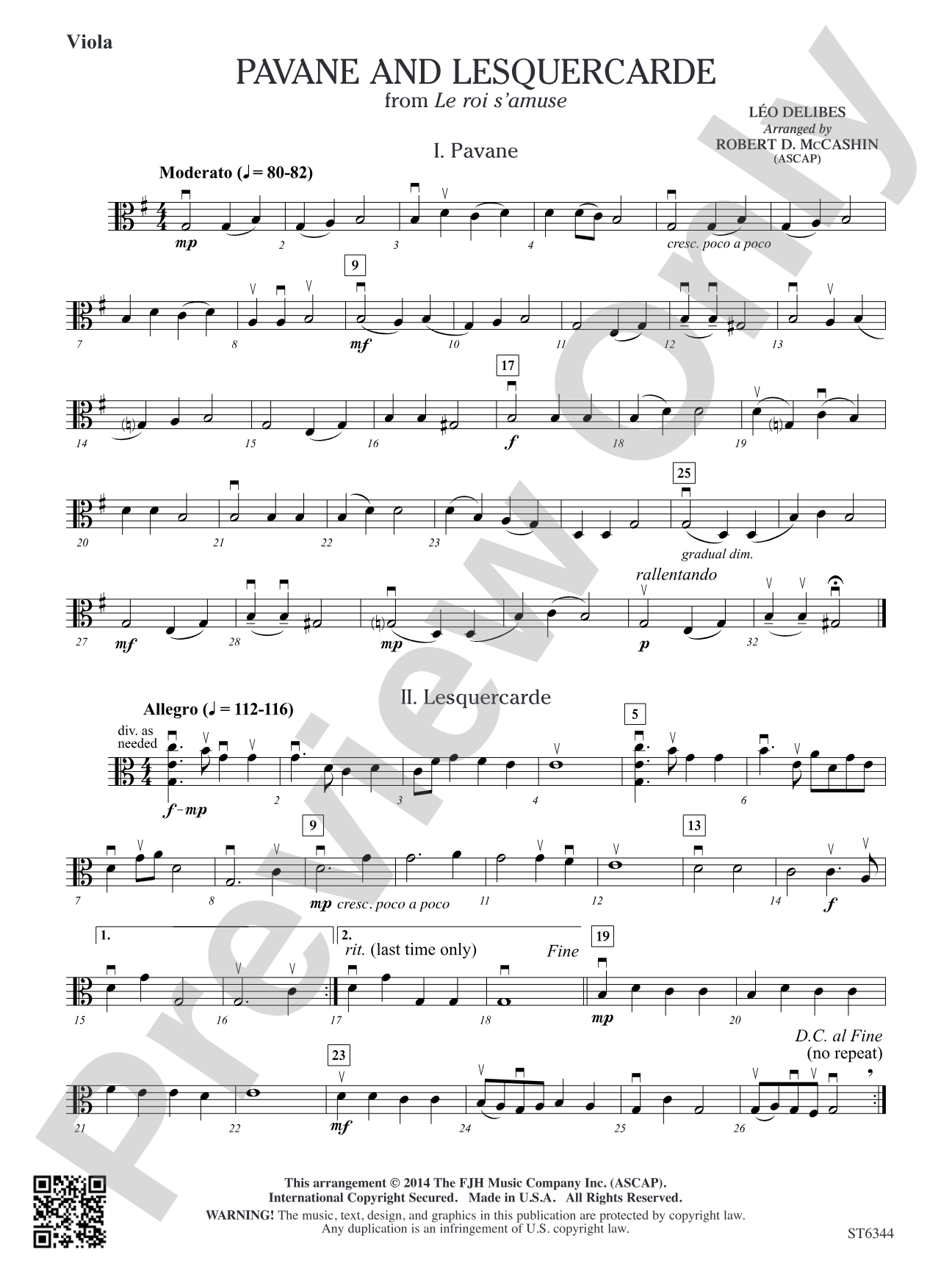 Pavane and Lesquercarde: Viola
