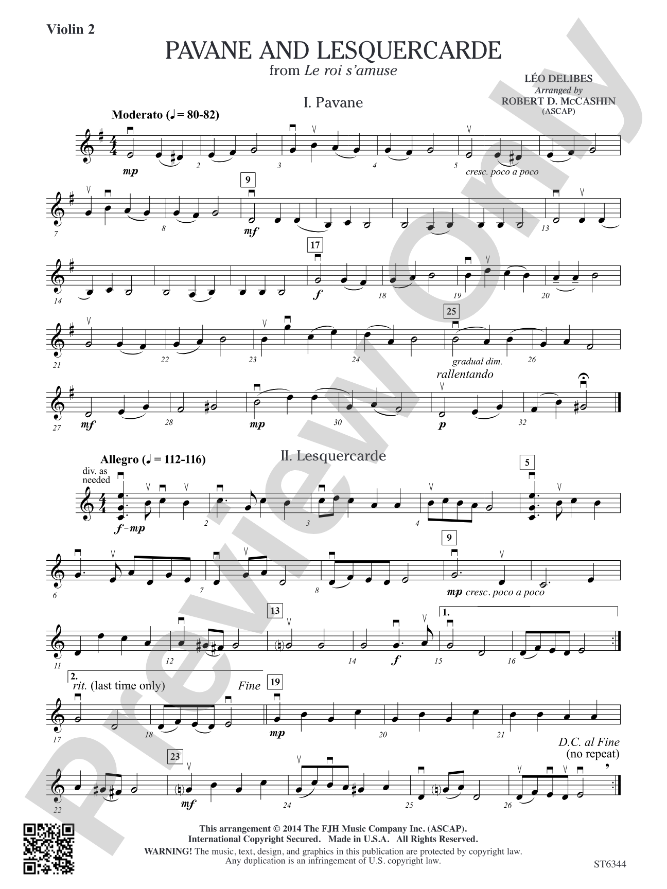 Pavane and Lesquercarde: Violin 2