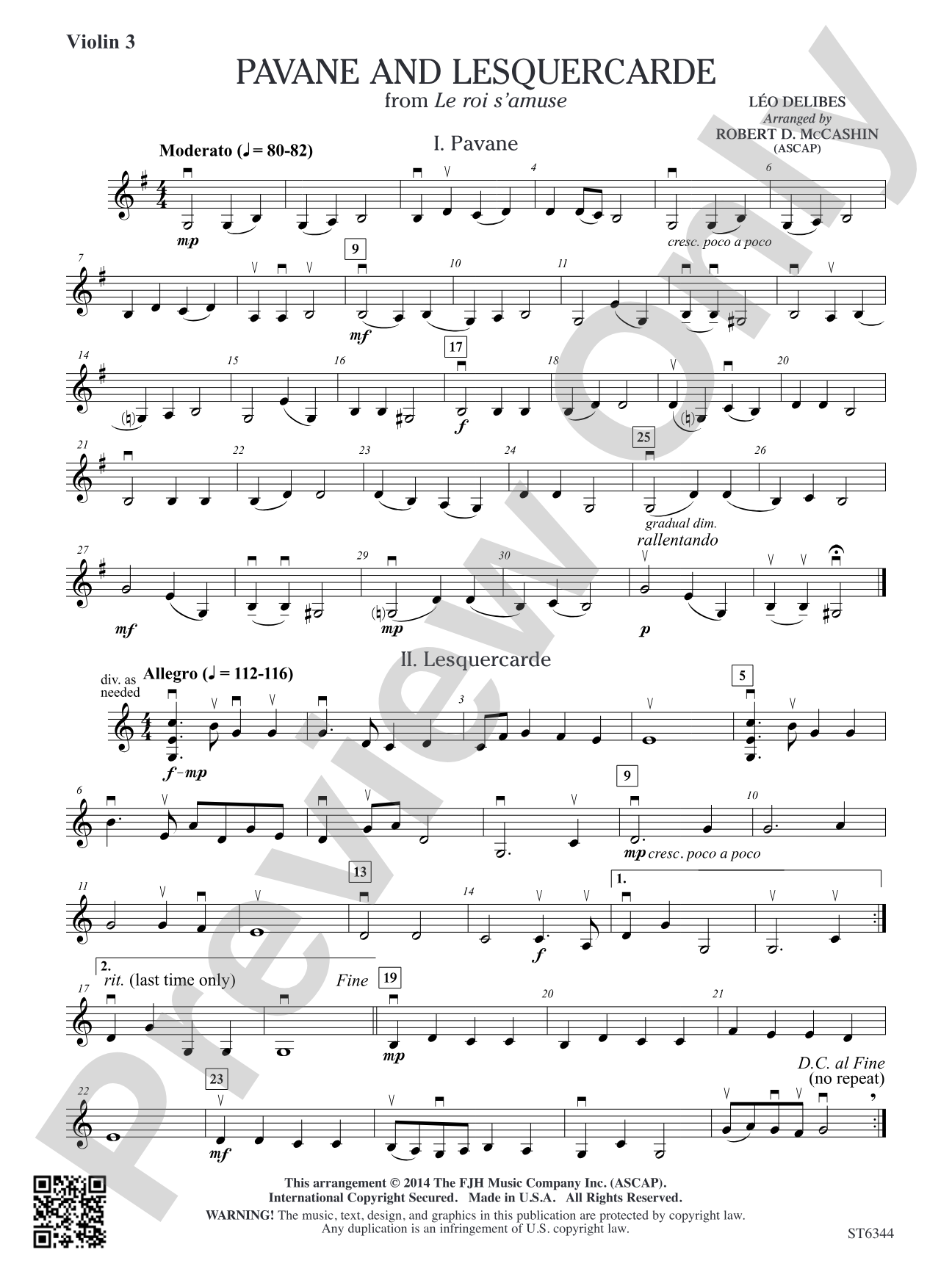 Pavane and Lesquercarde: Violin 3 (Viola T.C.)